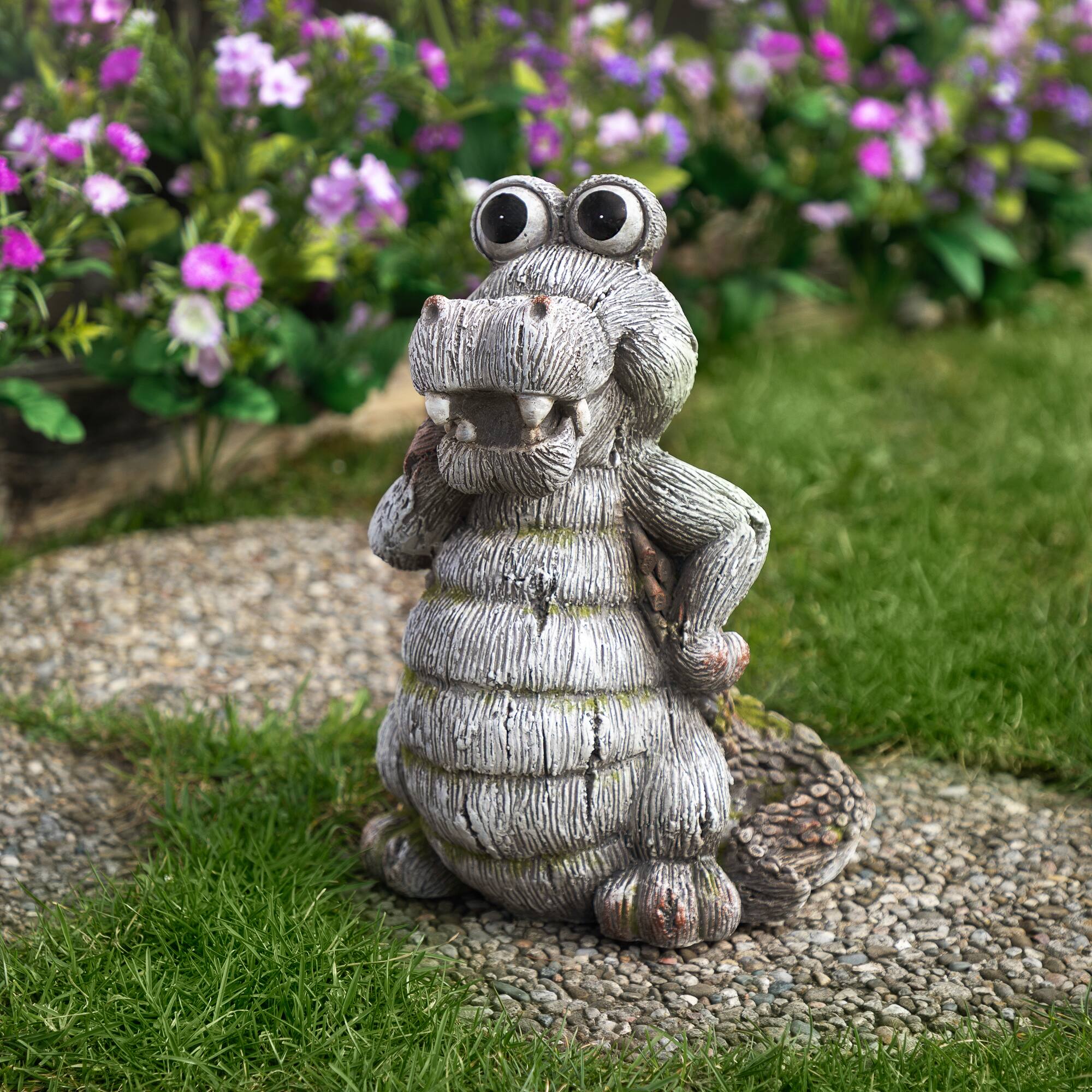 13.25" Posing Crocodile Outdoor Garden Statue