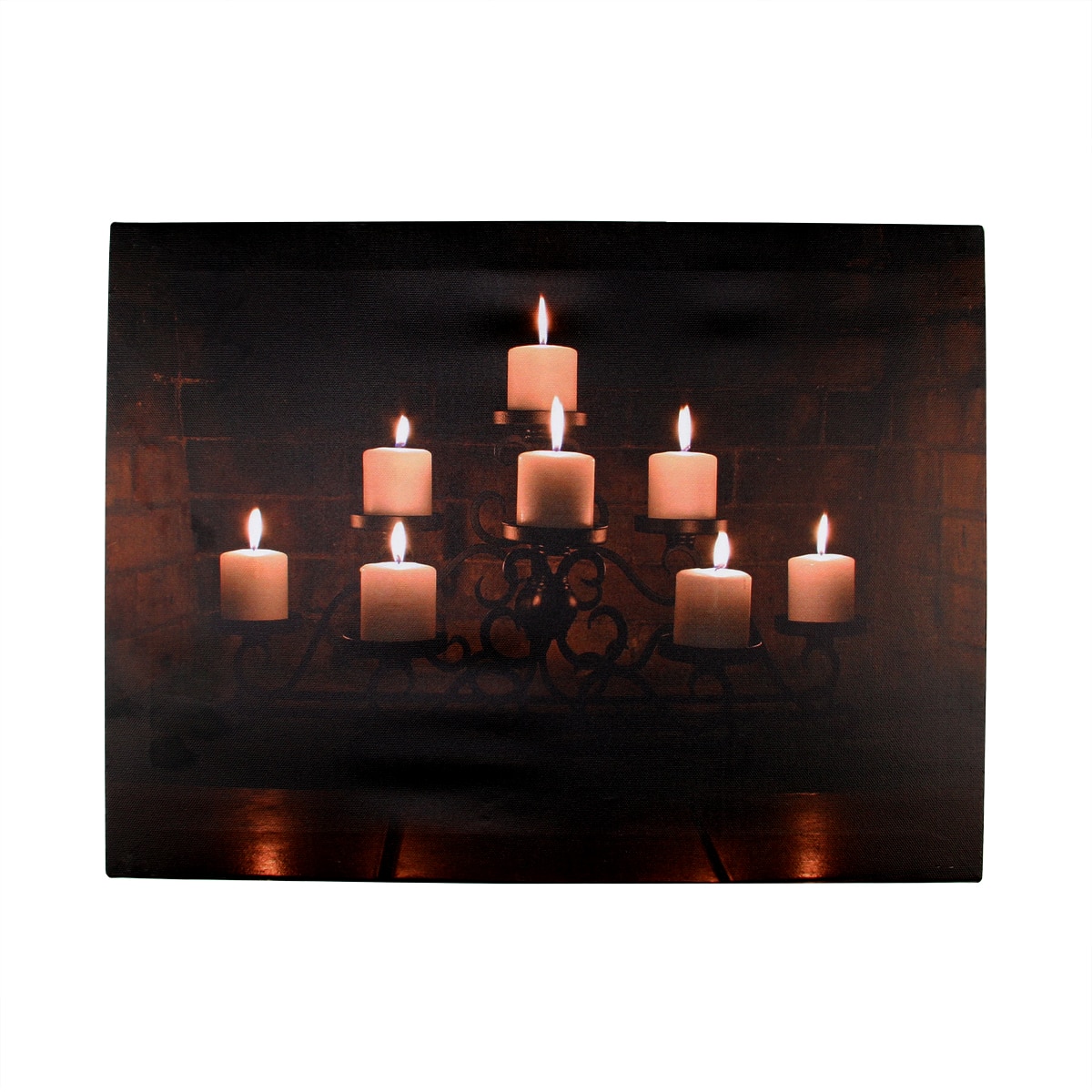 LED Flickering Rustic Fireplace Candles Canvas Wall Art