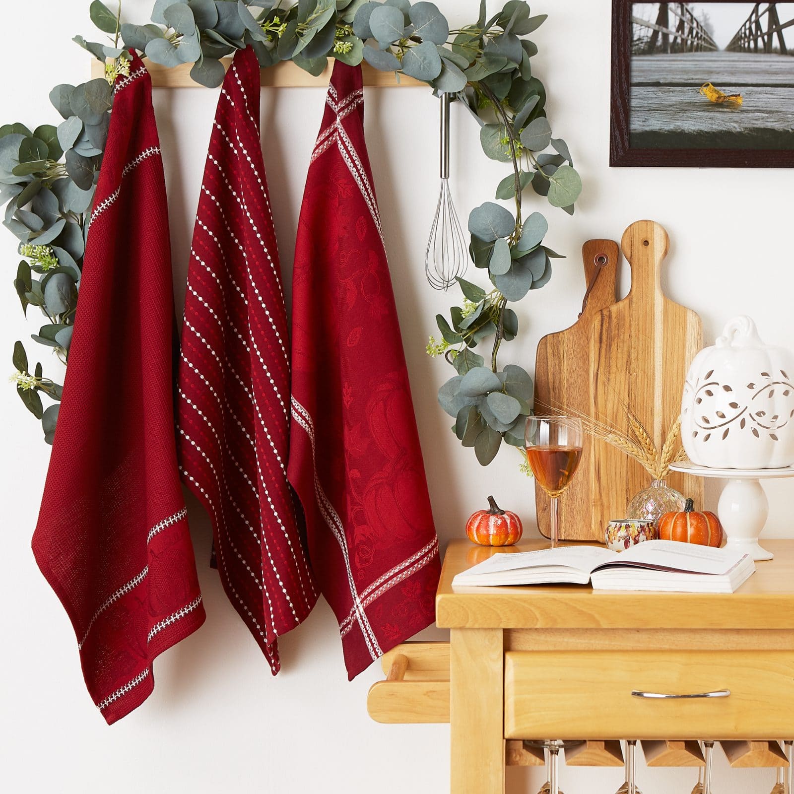 DII® Redwood Harvest Embellished Dish Towels, 3ct.