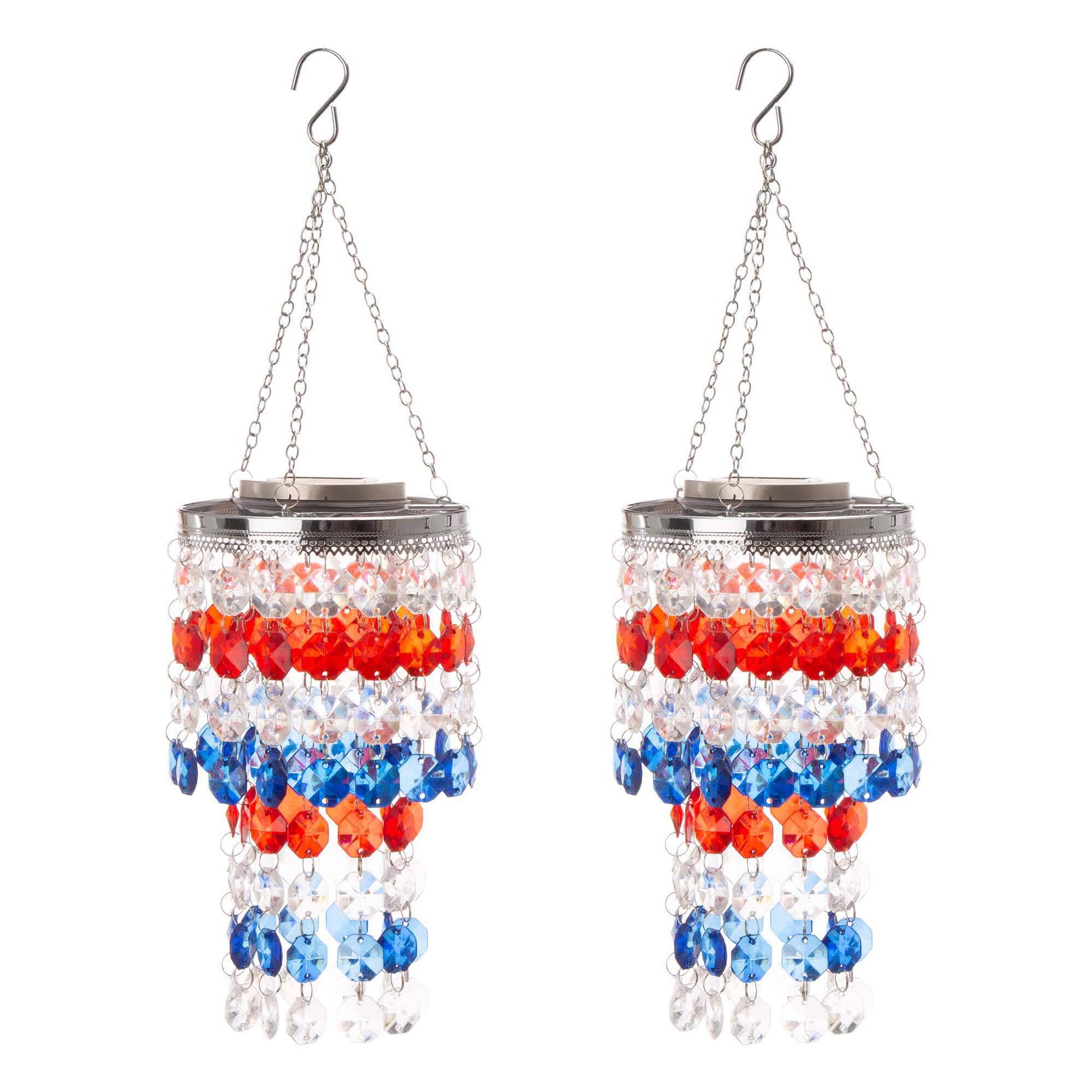 Glitzhome® 19.25" Multicolor Solar Lighted Acrylic Jewel Beaded Wind Chime Set