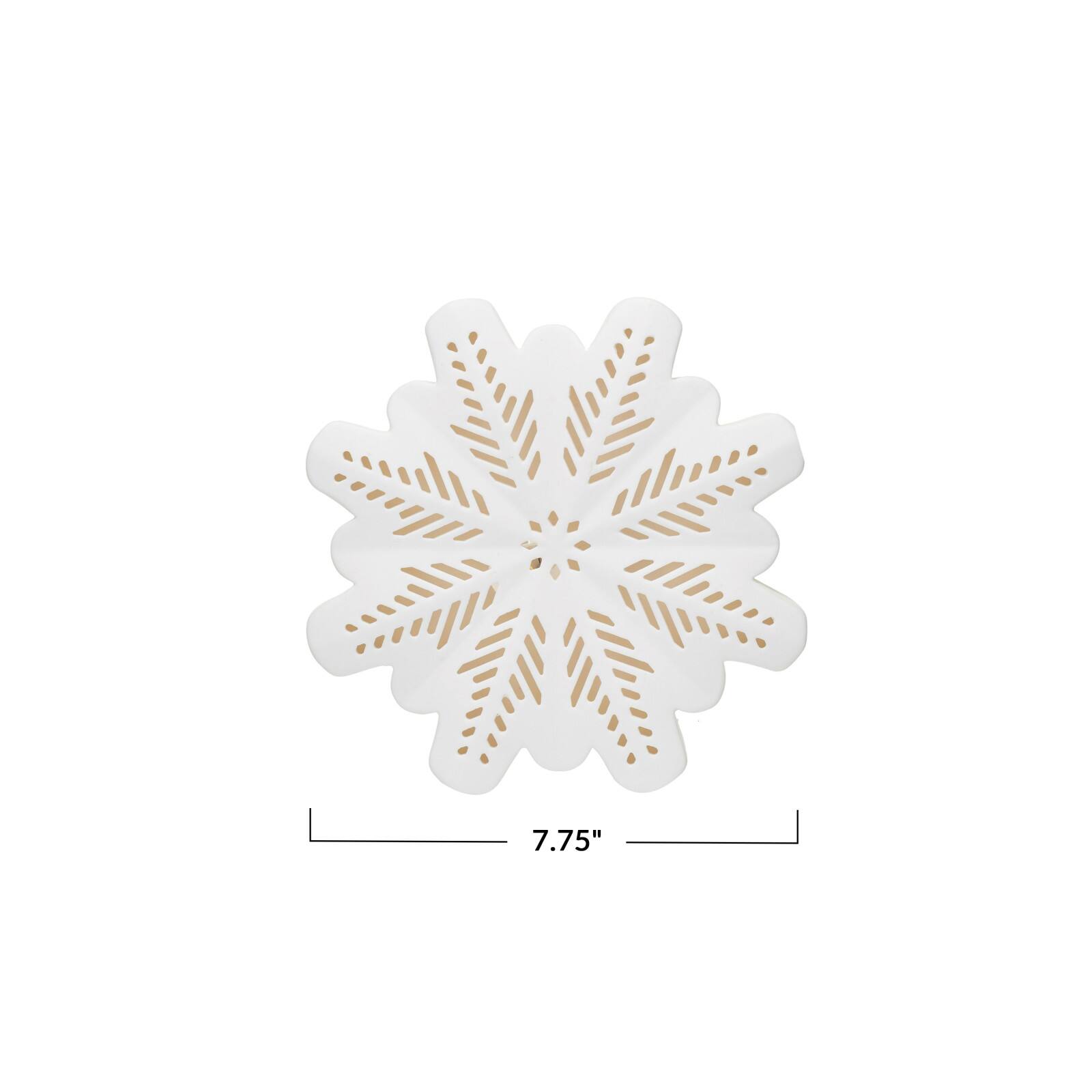 Hello Honey® 7.7" White LED Lighted Stoneware Bisque Snowflake Accent