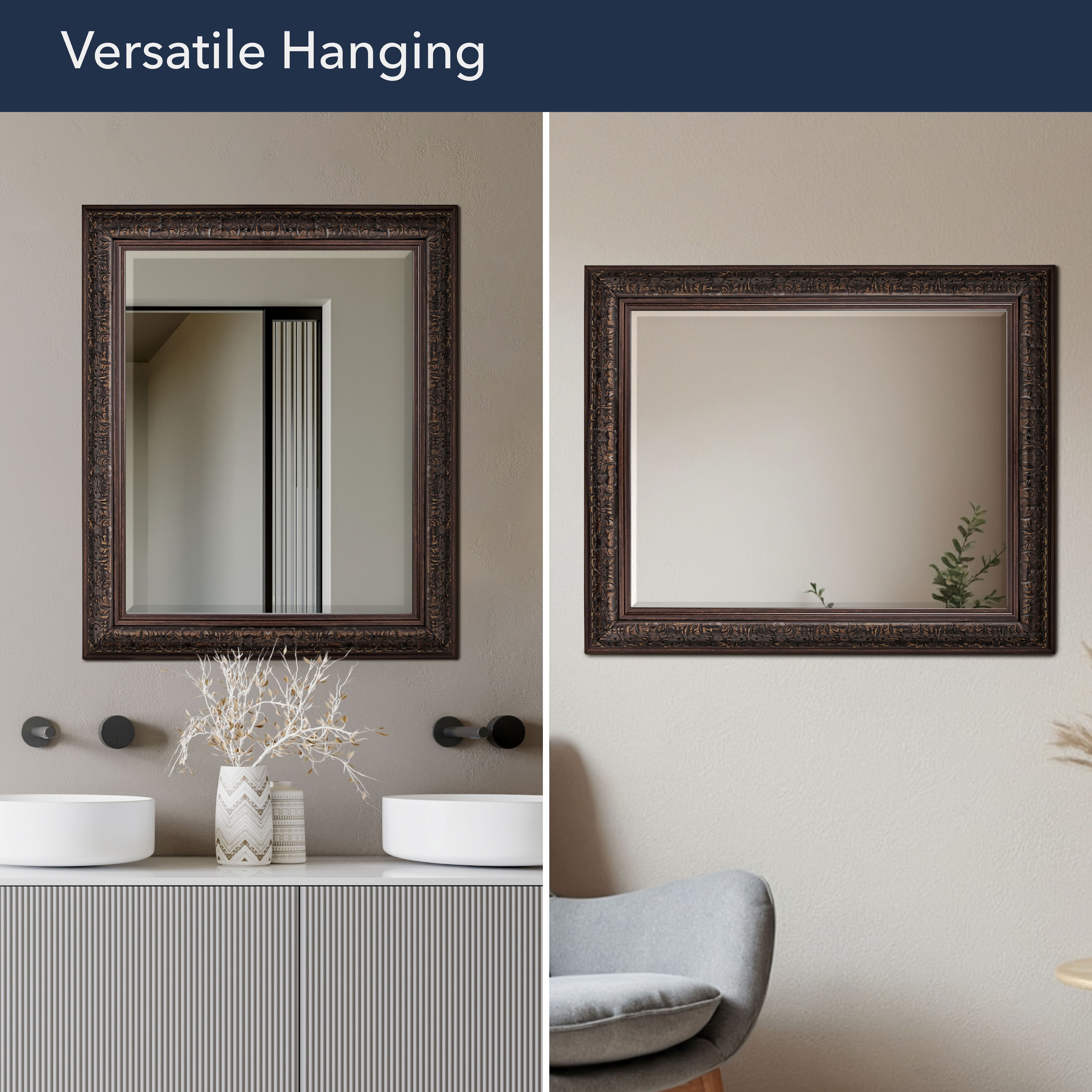 Head West® 34.5" Ornate Bronze Rectangular Framed Beveled Wall Mirror
