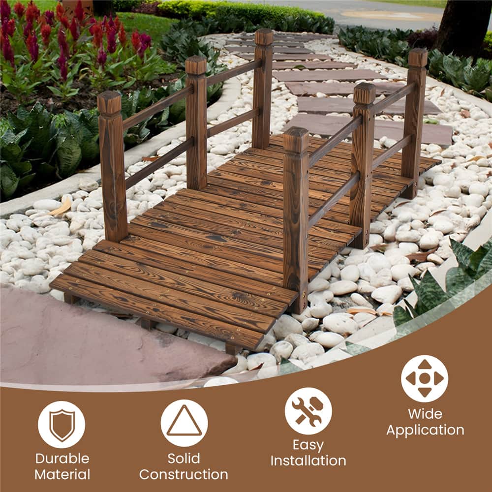 Costway 5ft. Stained Finish Decorative Solid Wooden Garden Pond Arch Walkway
