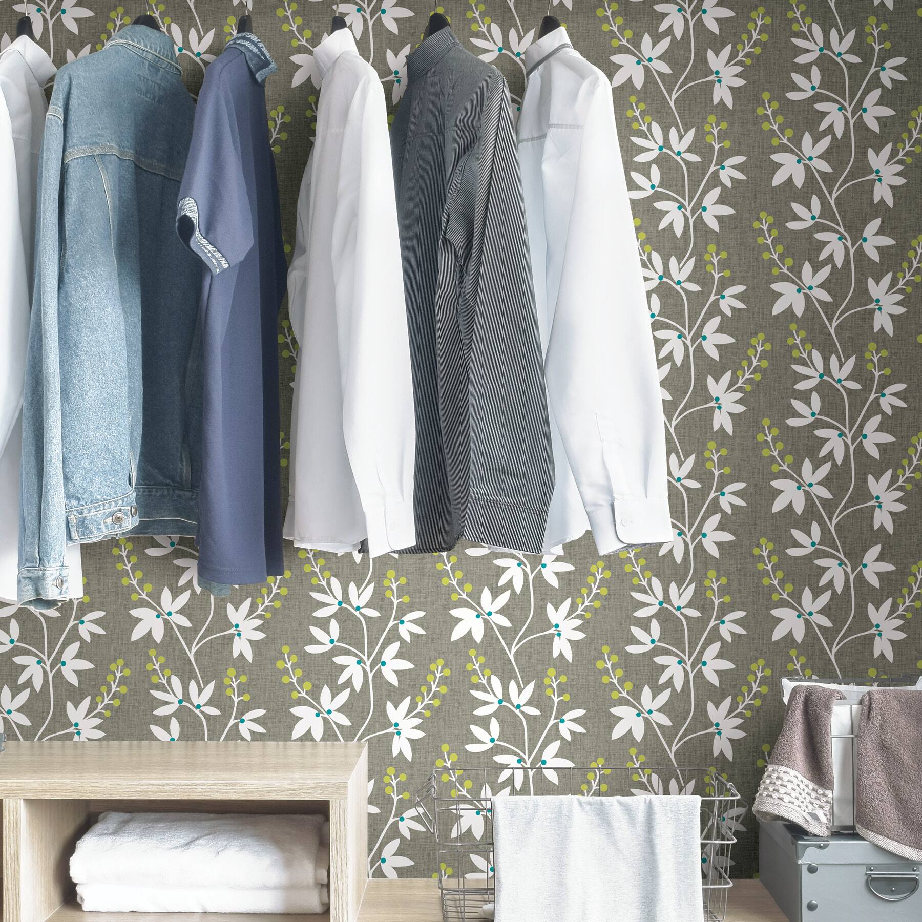 NuWallpaper Taupe & Lime Fairfield Peel & Stick Wallpaper