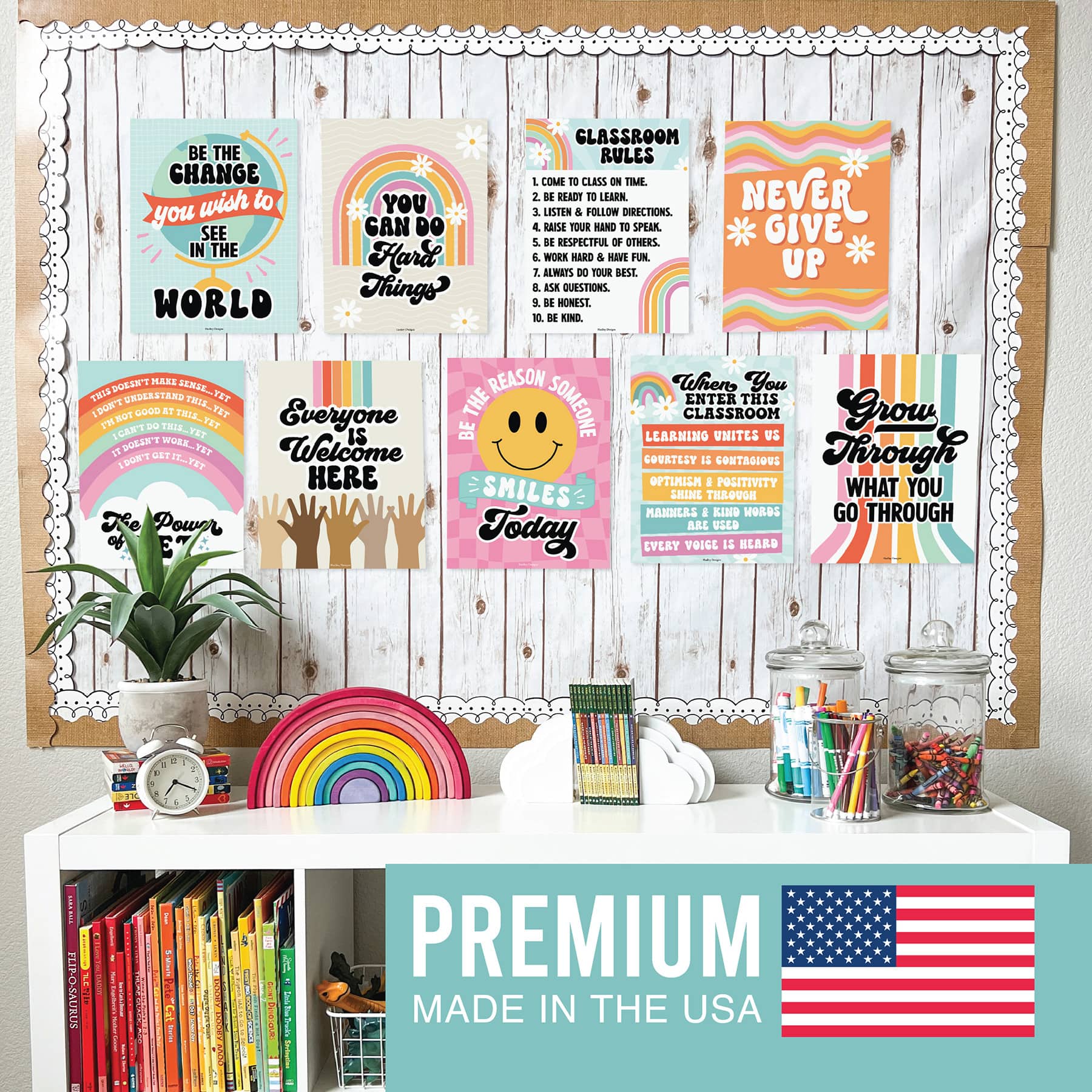 Hadley Designs 11" x 14" Retro Growth Mindset Classroom Décor Posters Set
