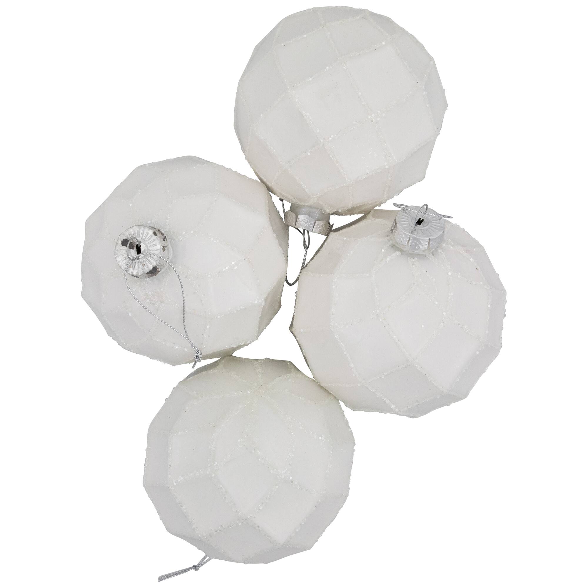 Glittered Christmas Glass Ball Ornaments - 3.75" (95mm) - White - 4ct