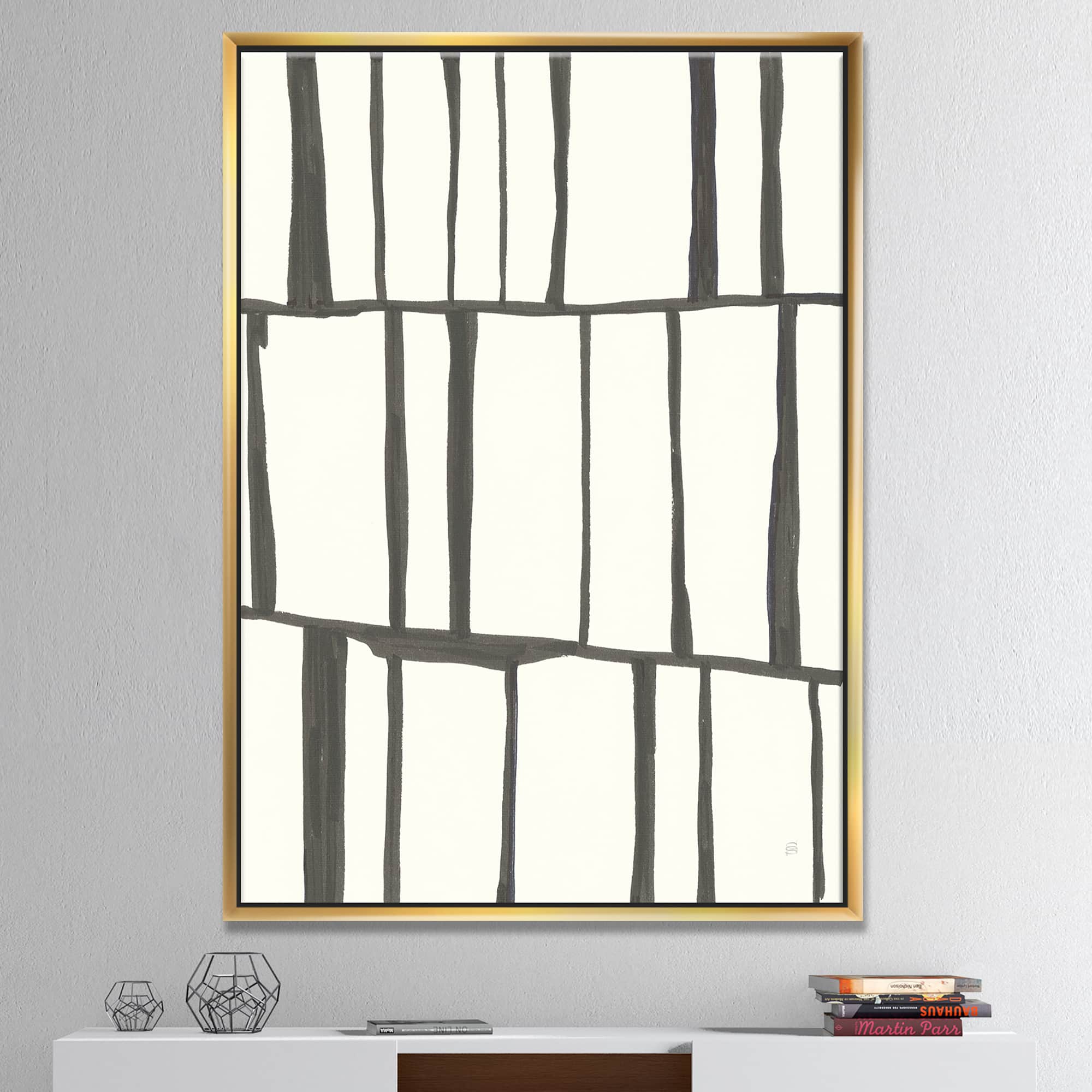 Designart - minimalist black and white I - Transitional Canvas in Gold Frame