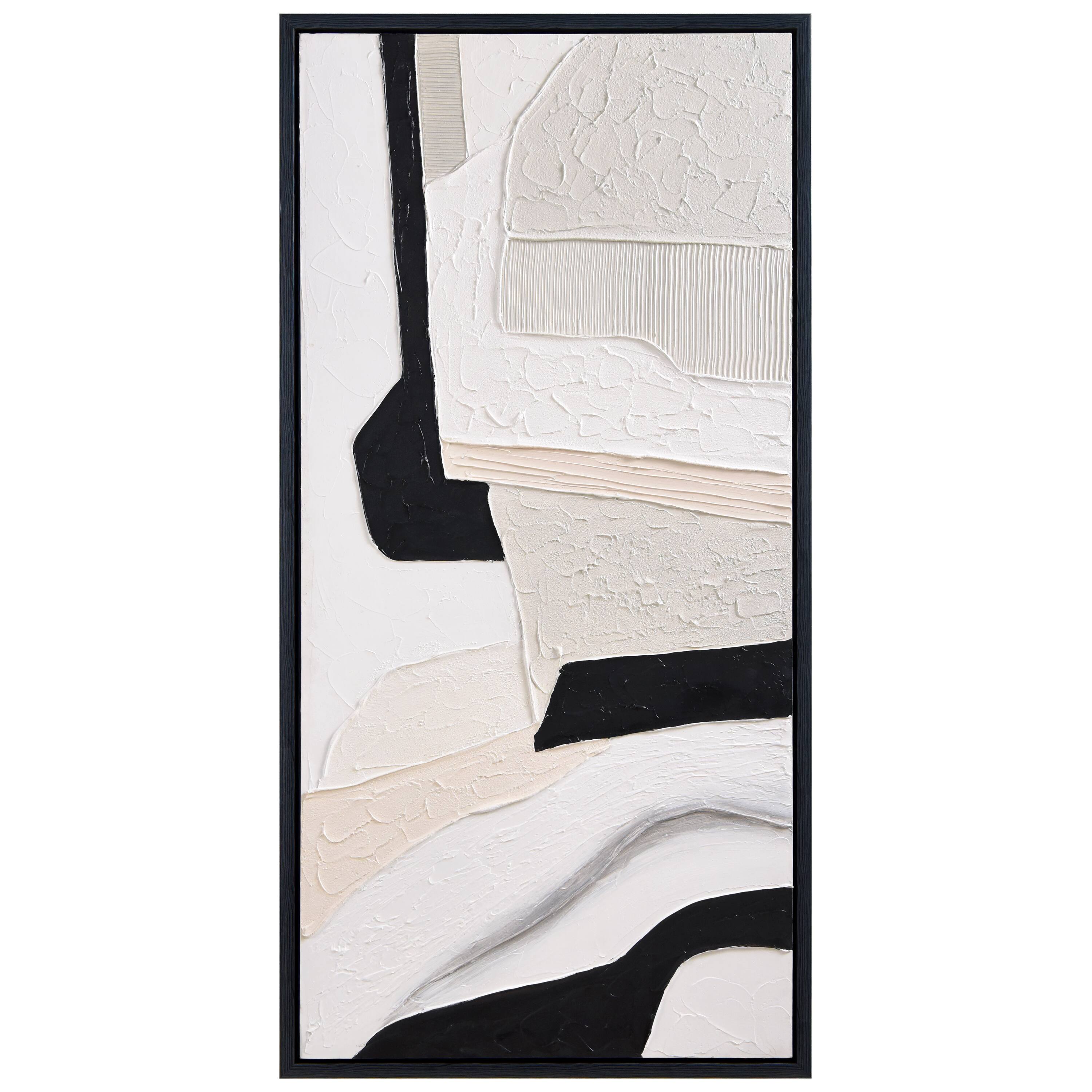 Empire Art Direct 48" x 24" Monochrome Abstract Heavily Textured Hand Painted Framed Canvas Wall Art
