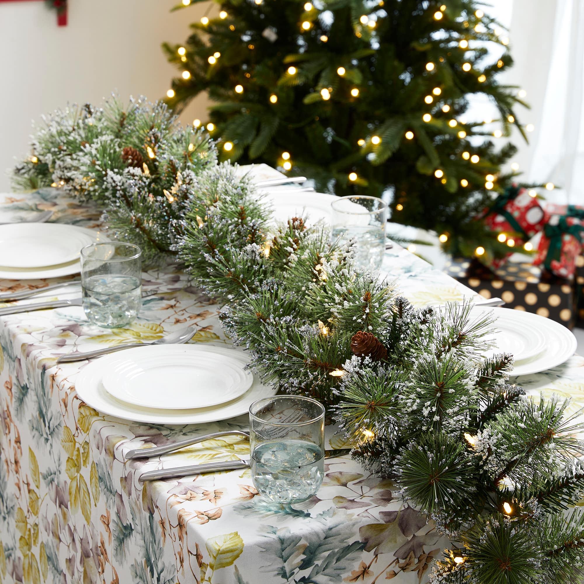Glitzhome® 9ft. Pre-Lit Frosted Greenery Pinecones Christmas Garlands with Timers, 2ct.