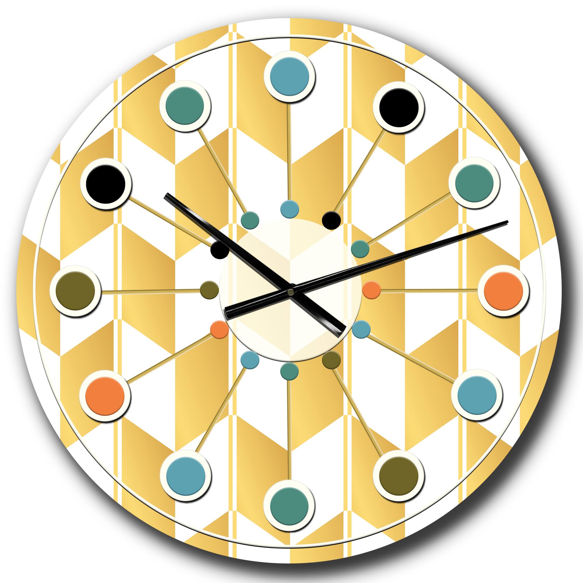 Designart 'Gold And White Geometric Pattern I Mid-Century Modern Wall Clock
