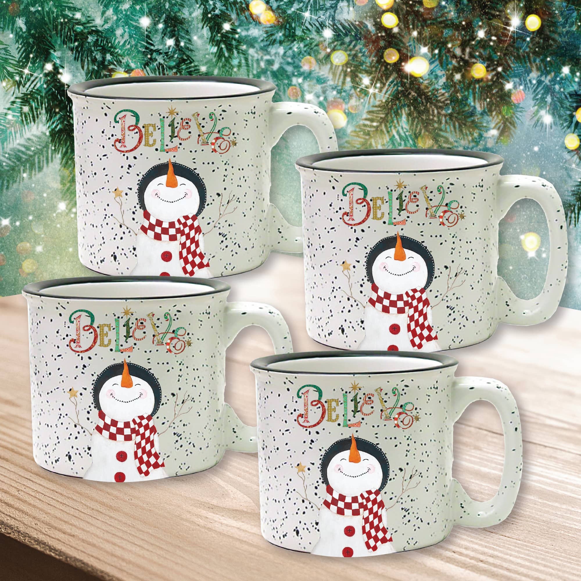 Courtside Market® 15oz. Snowman Believe Artisan Ceramic Mugs, 4ct.