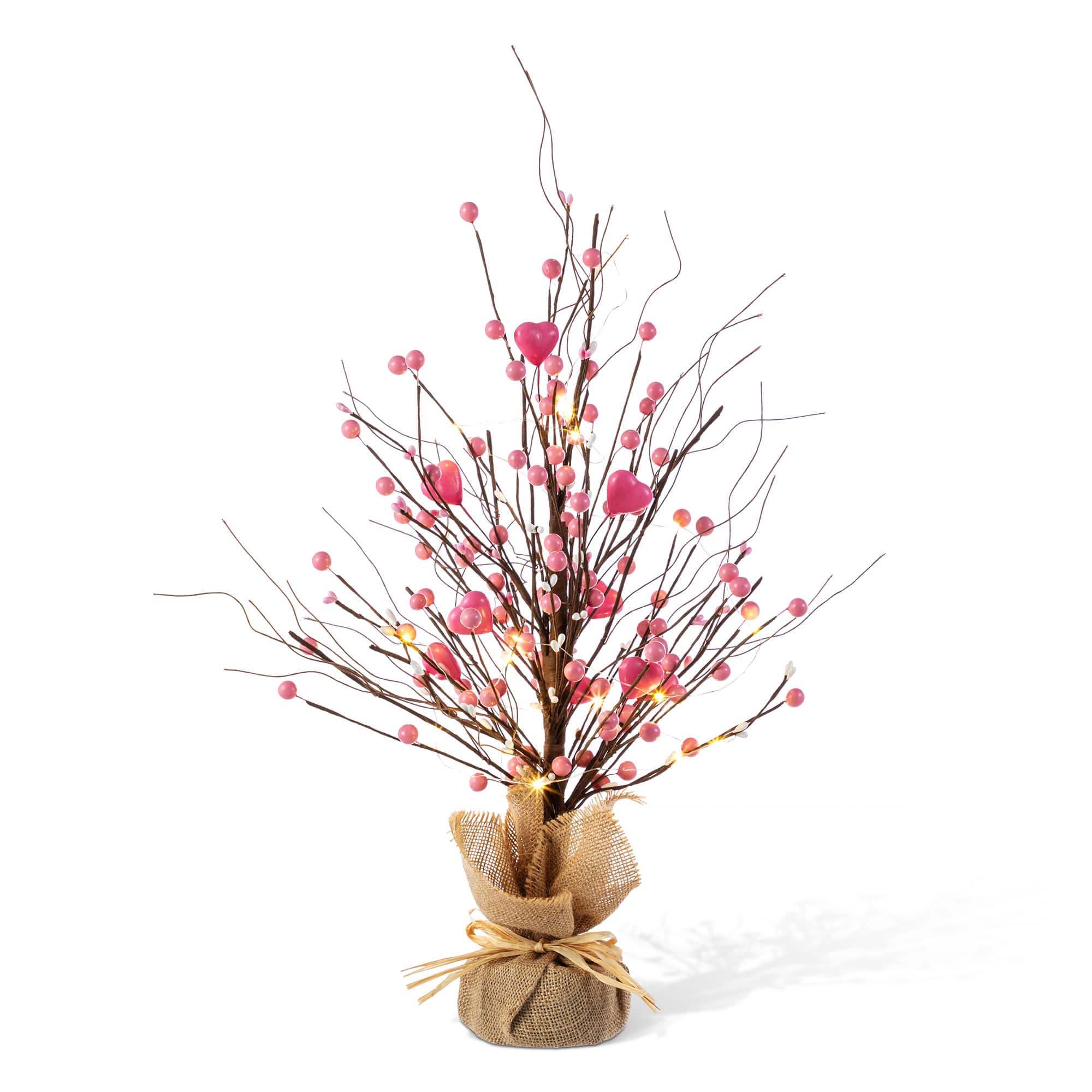 Glitzhome® 20" Lighted Valentine's Pink Berry Heart Table Tree