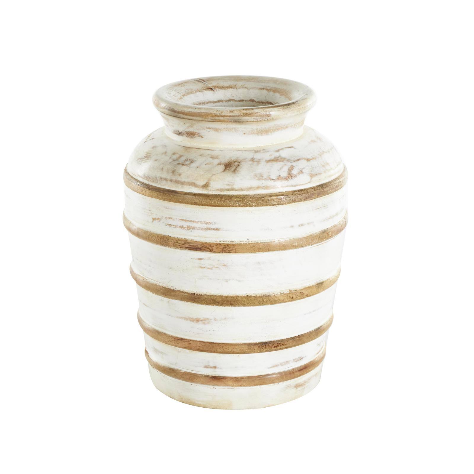 11" Brown Horizontal Ridge Mango Wood Distressed Vase
