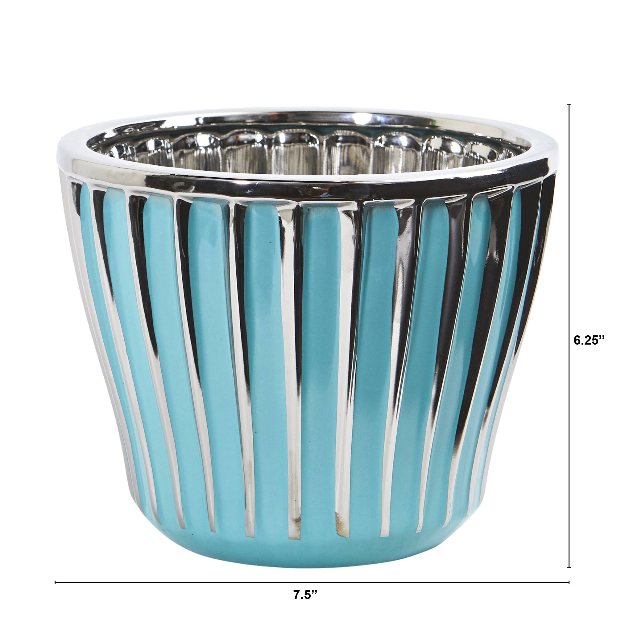 6" Turquoise Vase with Silver Trimming
