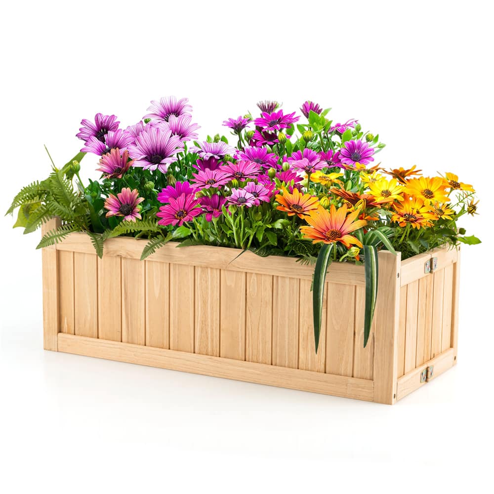 Costway Outdoor Wooden Planter Box Folding Raised Garden Plant Container with Drainage Hole