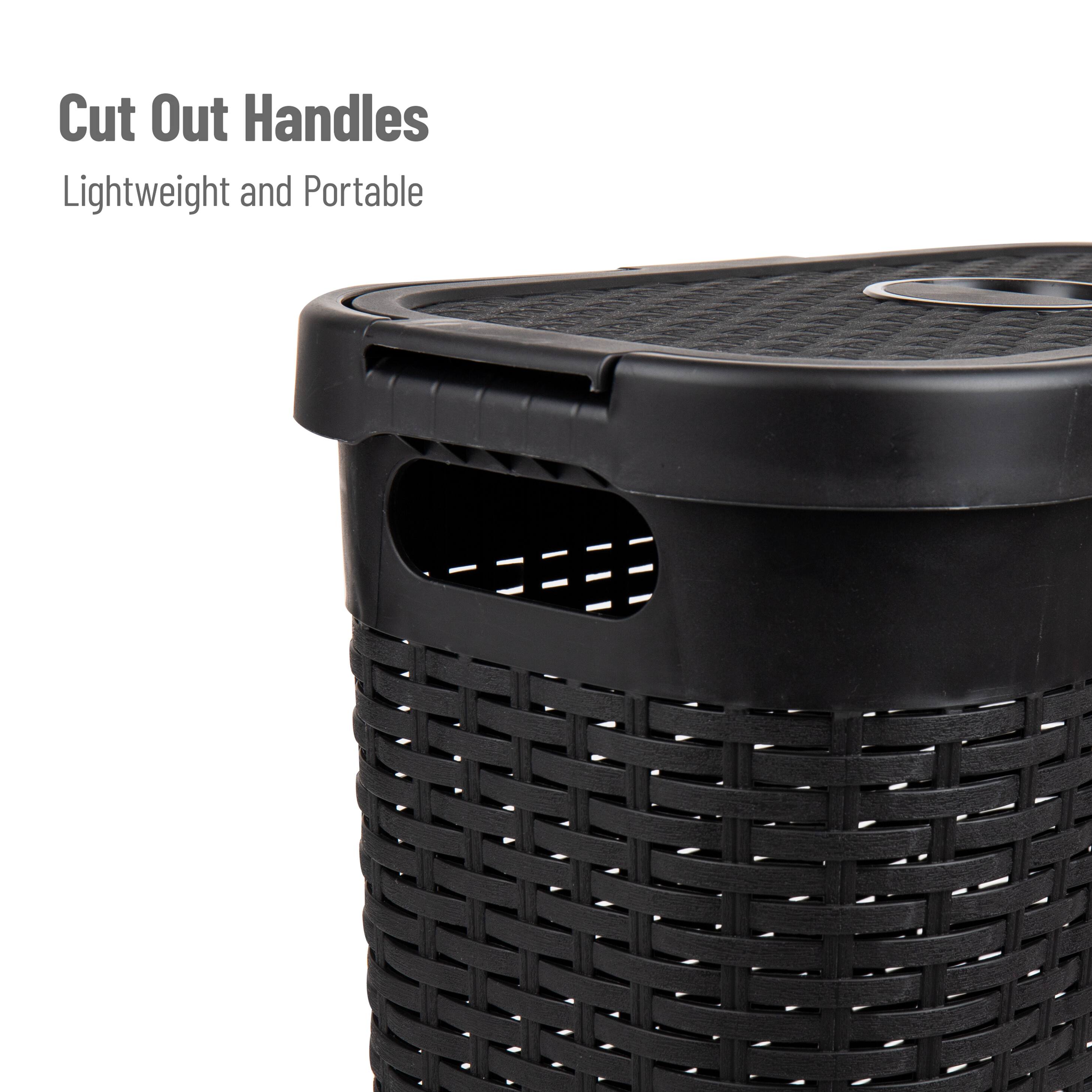 Mind Reader 40L Hamper Laundry Basket with Cutout Handles, 3-Pack, Black