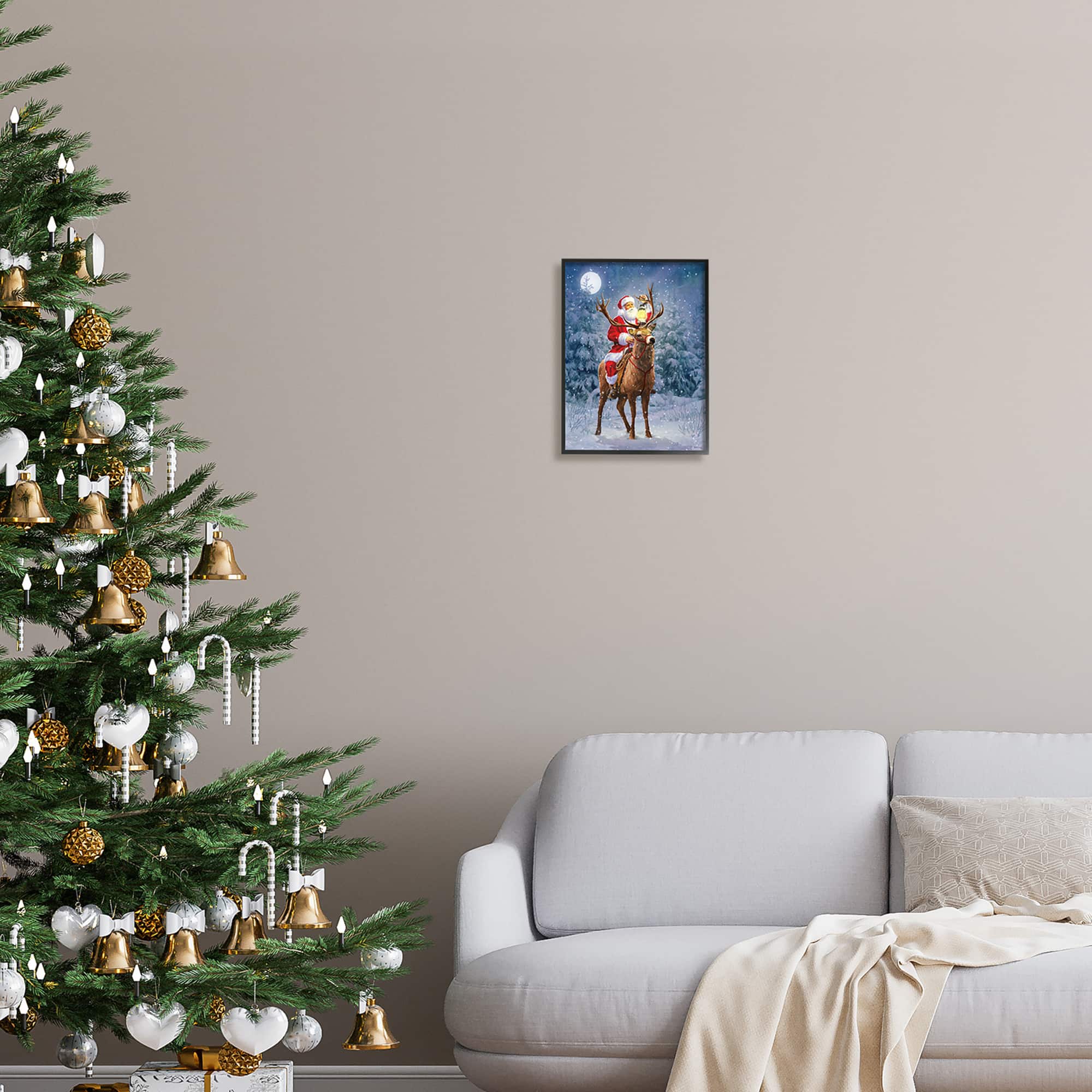 Stupell Industries Santa Riding Reindeer Landscape Framed Giclee Art