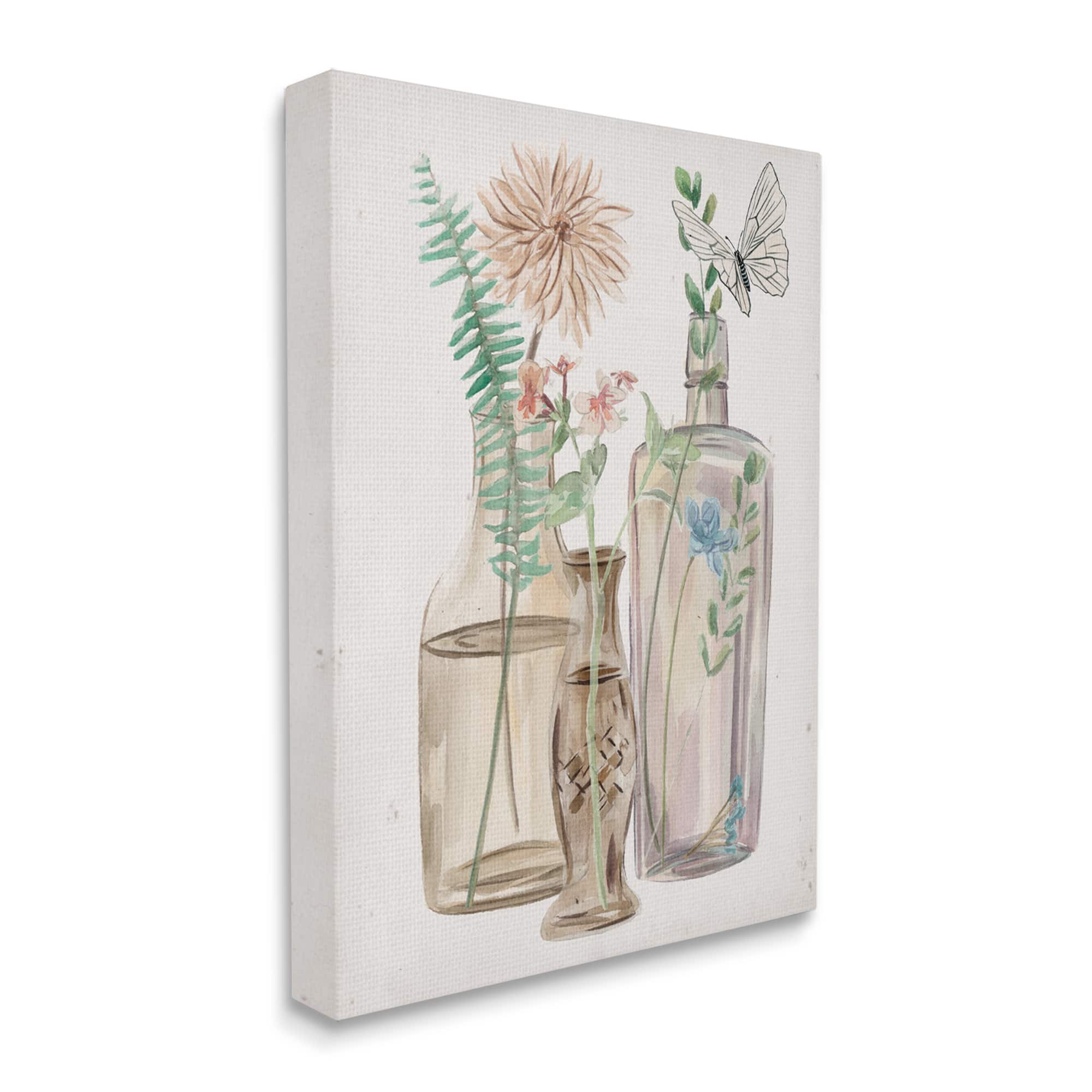 Stupell Industries Spring Meadow Bouquets Country Glasses Butterfly Florals Canvas Wall Art