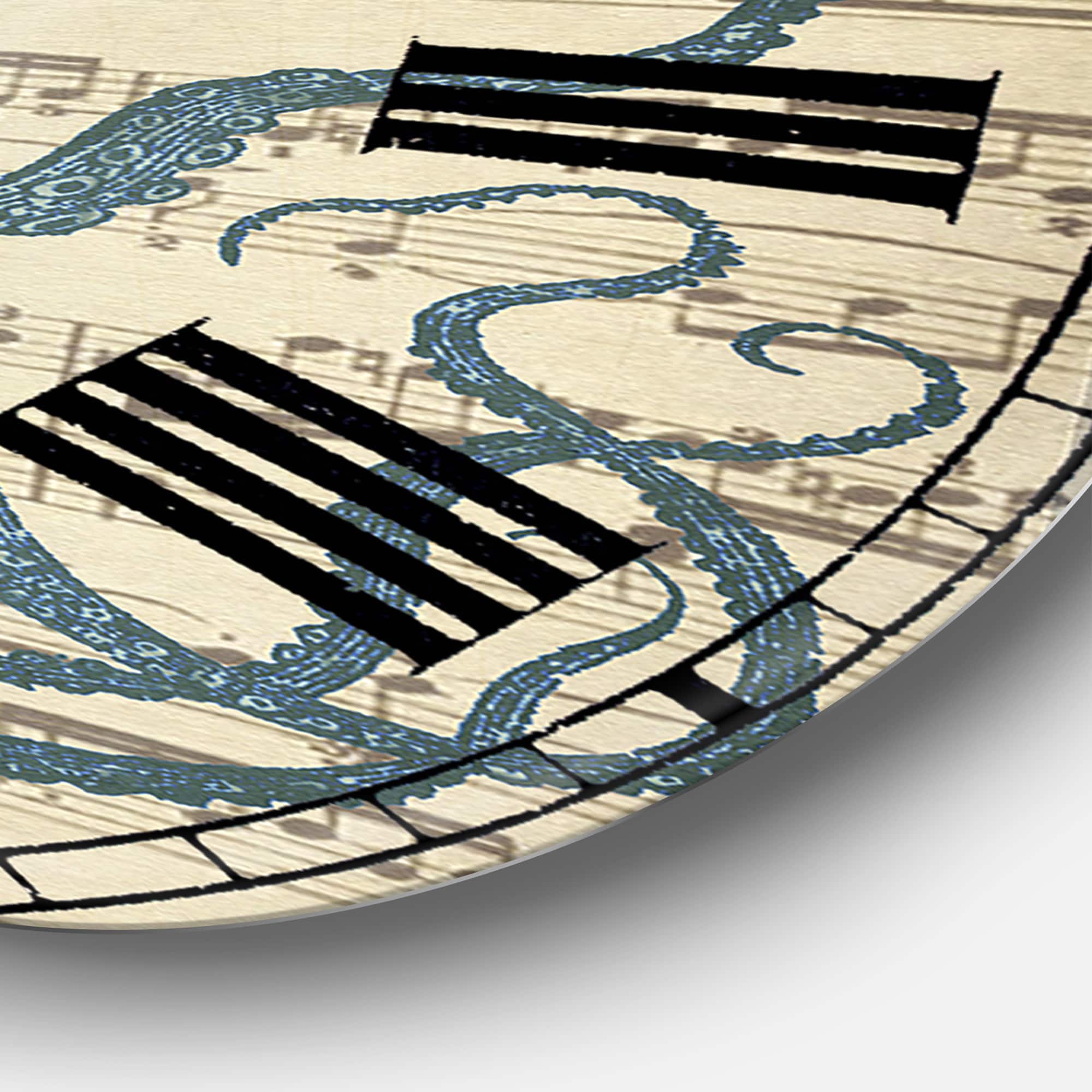 Designart 'Octopus Music Score Ii Large Nautical & Coastal Wall Clock