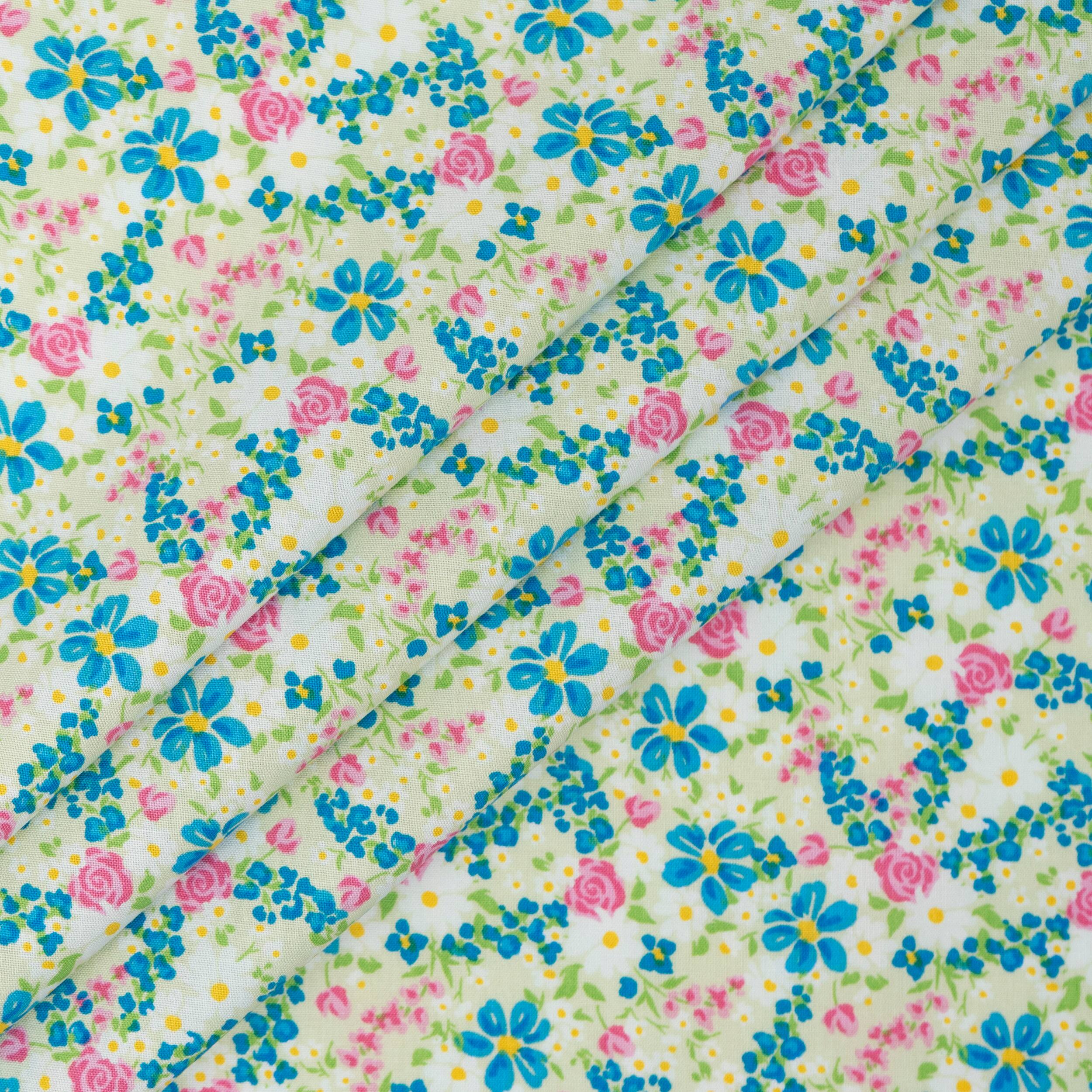 SINGER Pink Green Spring Premium Square Cotton Fabric Bundle 
