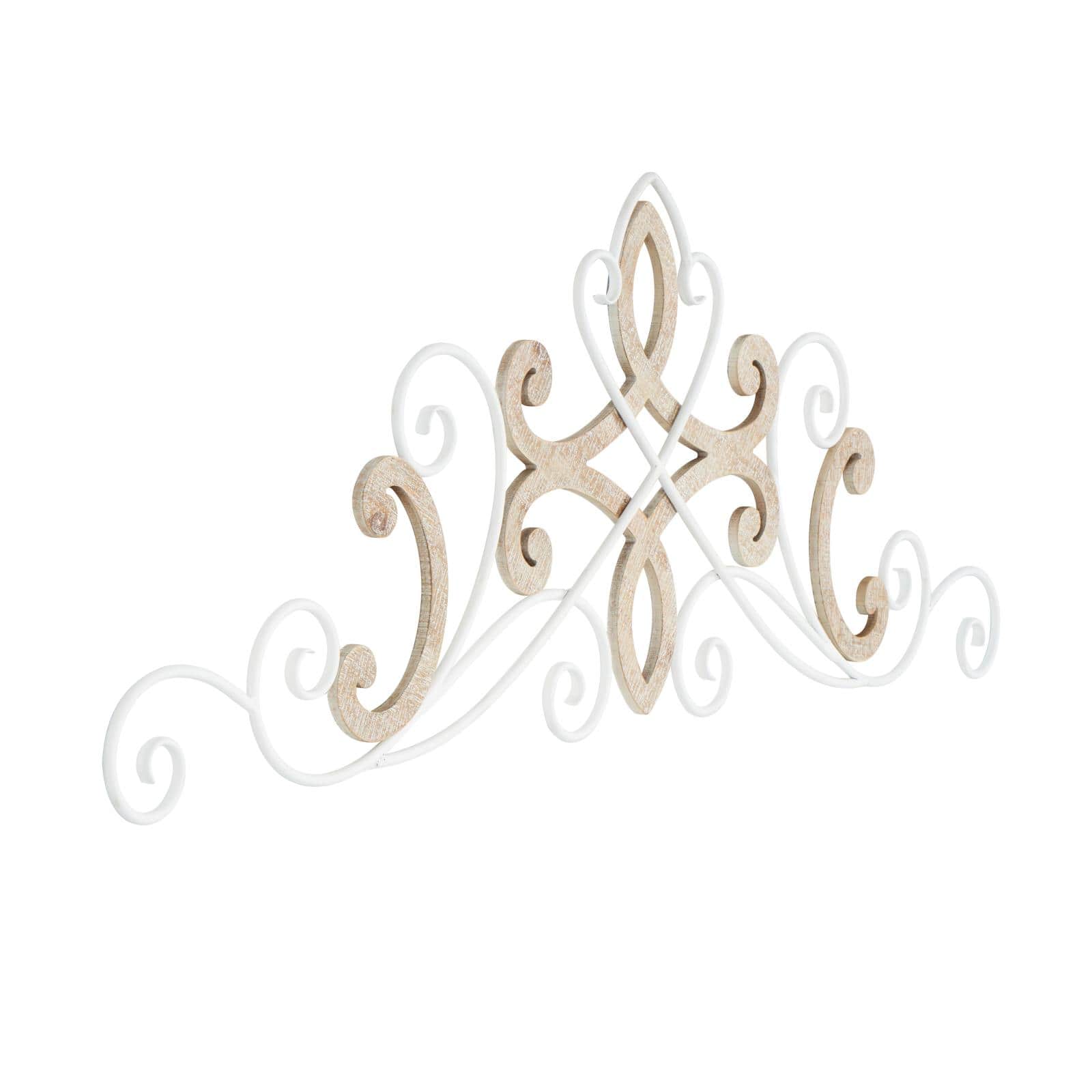 47" x 16" White & Brown Wooden Scroll Wall Décor