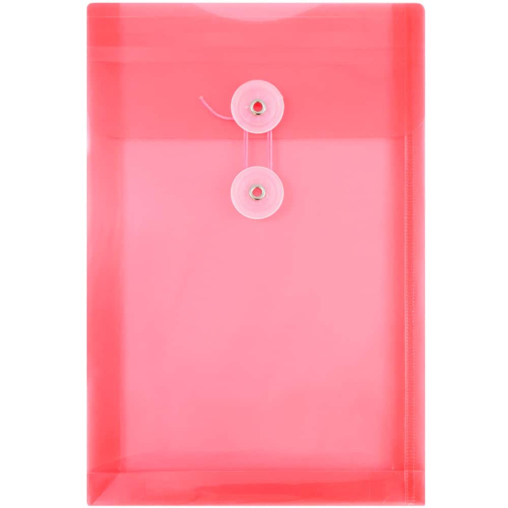 JAM Paper 6.25" x 9.25" Pink Button & String Closure Plastic Envelope, 12ct.