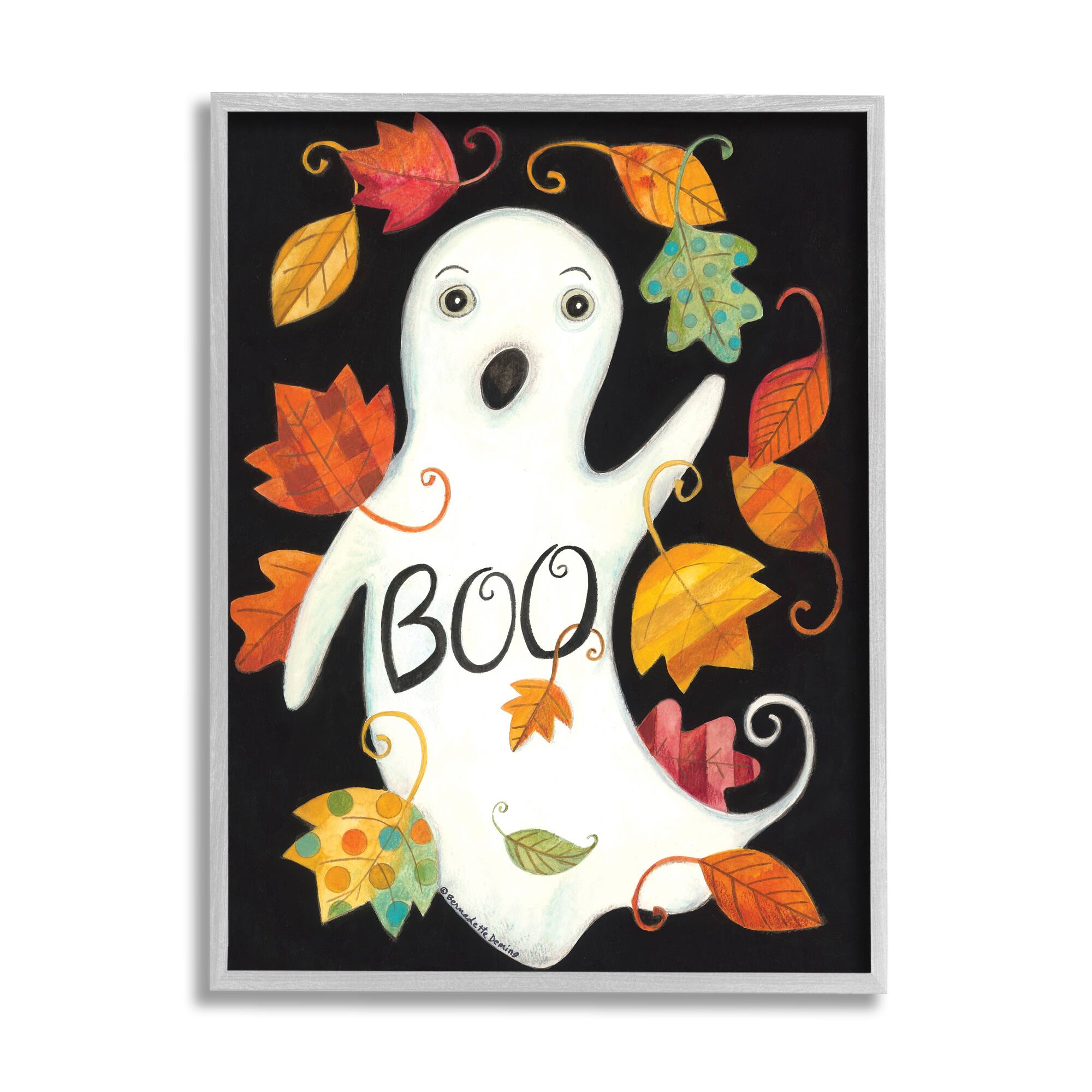 Stupell Industries Vintage Boo Ghost Patterned Leaves Framed Giclee Art