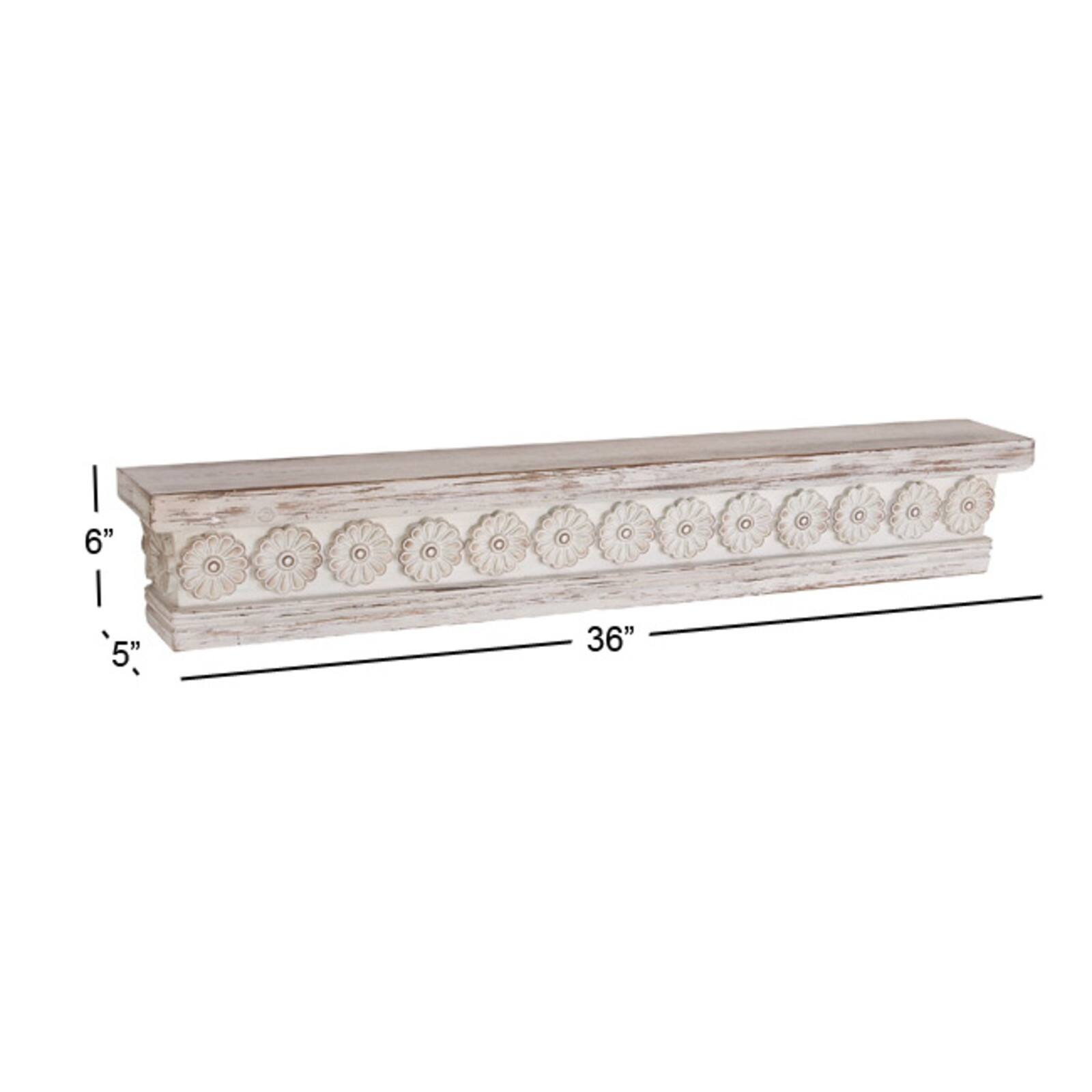 White Chinese fir wood Vintage Wall Shelf, 6" x 36" x 5"