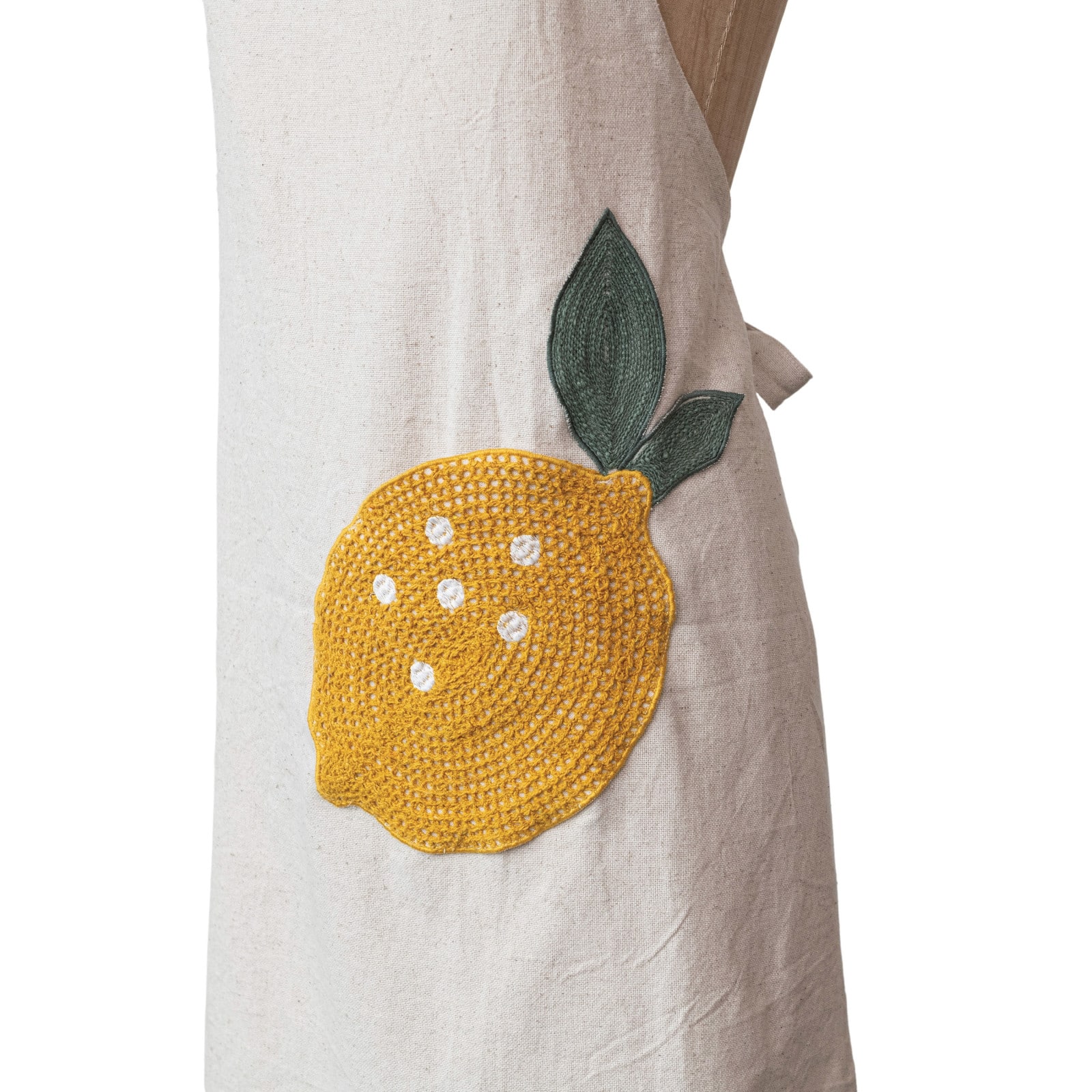 Hello Honey® Embroidered Cotton & Linen Apron with Lemon Pocket
