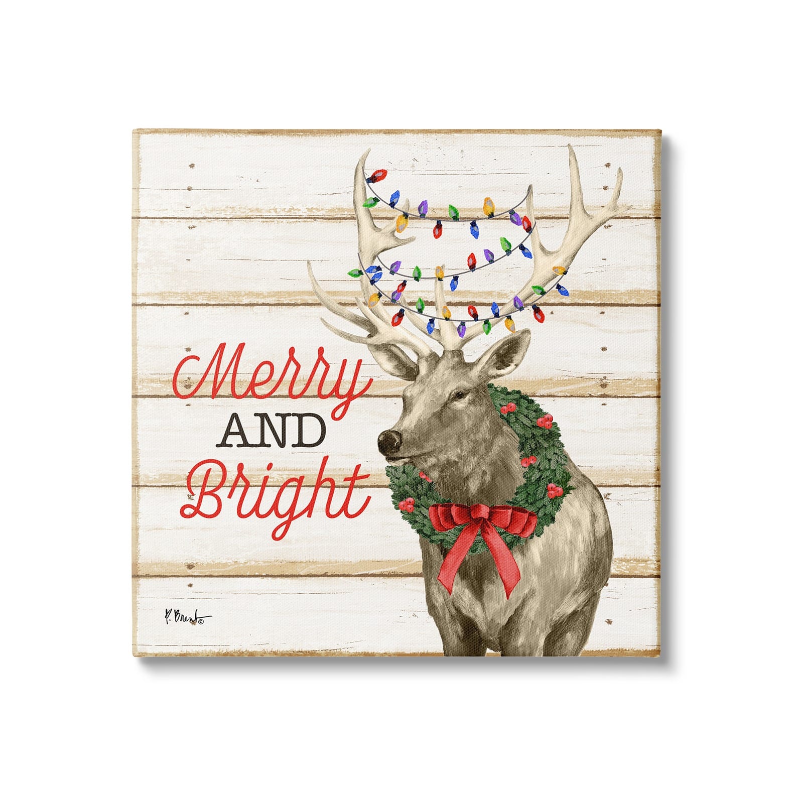 Stupell Industries Merry & Bright Deer Canvas Wall Art