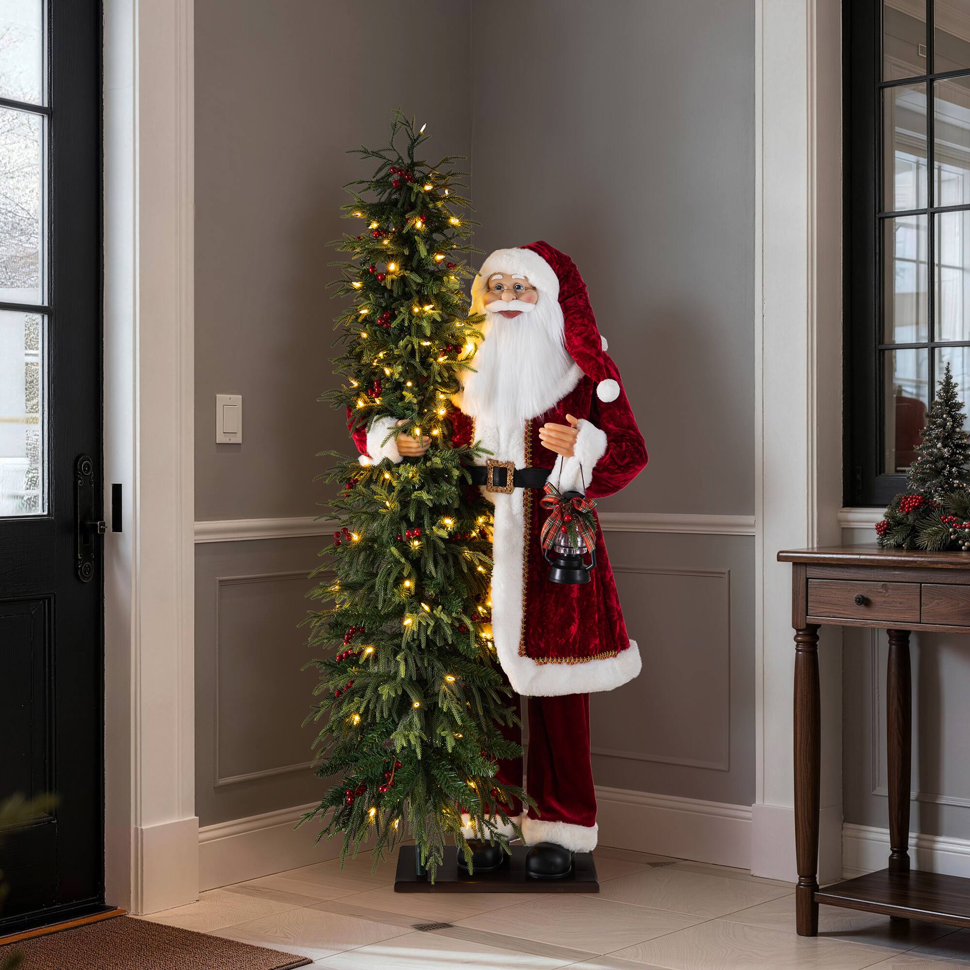 Glitzhome® 4ft. Oversized Traditional Christmas Santa with 5ft Lighted PE Dripping Christmas Tree