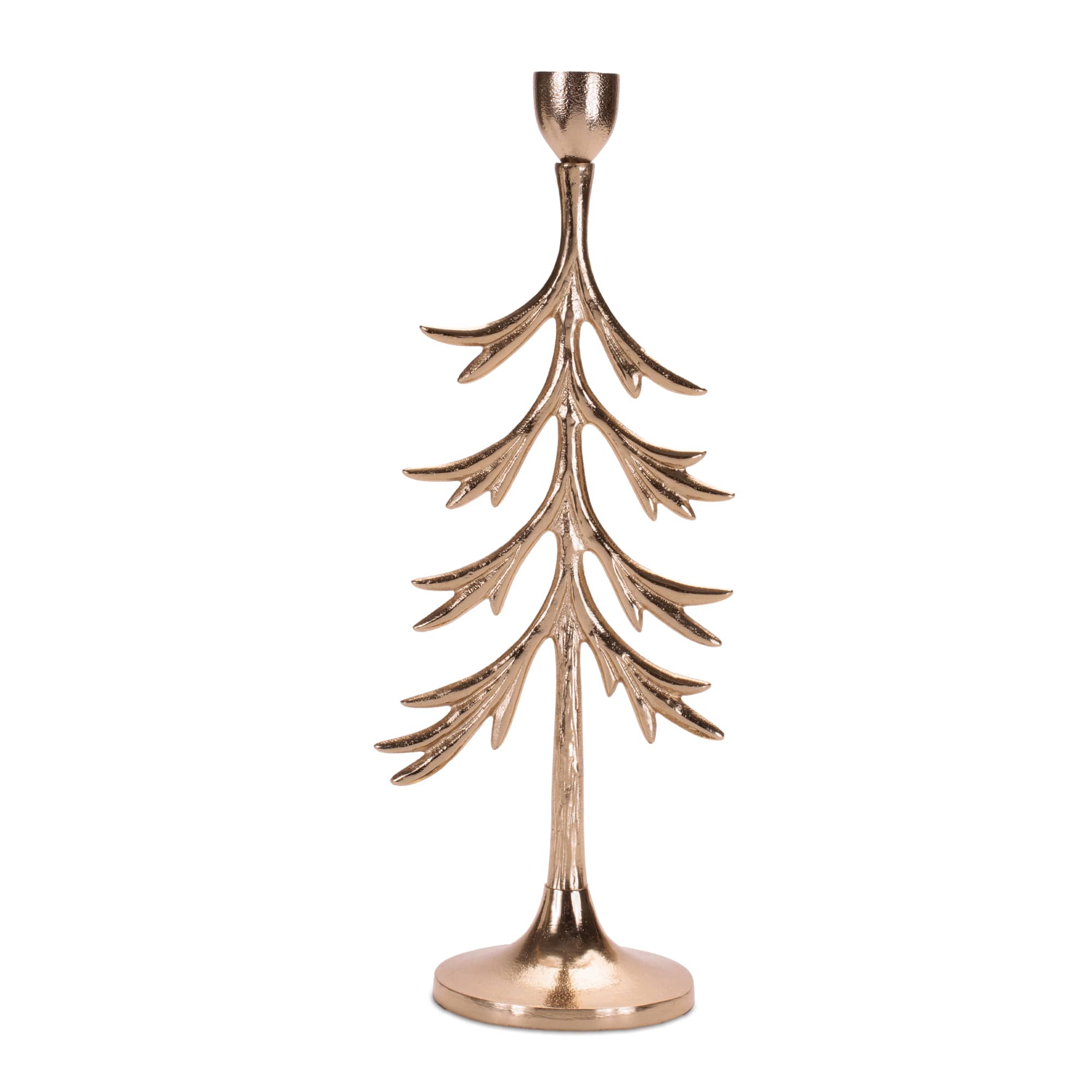 Melrose Metal Pine Tree Taper Candle Holder Set