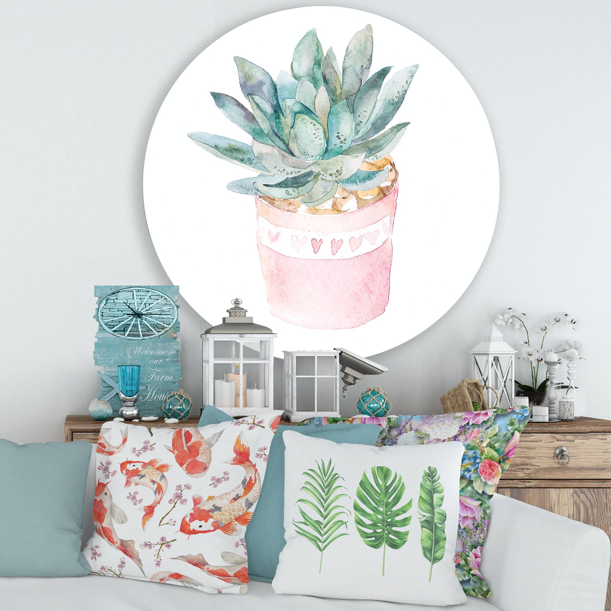 Designart - Cactus and Succulent House Plants II - Farmhouse Metal Circle Wall Art