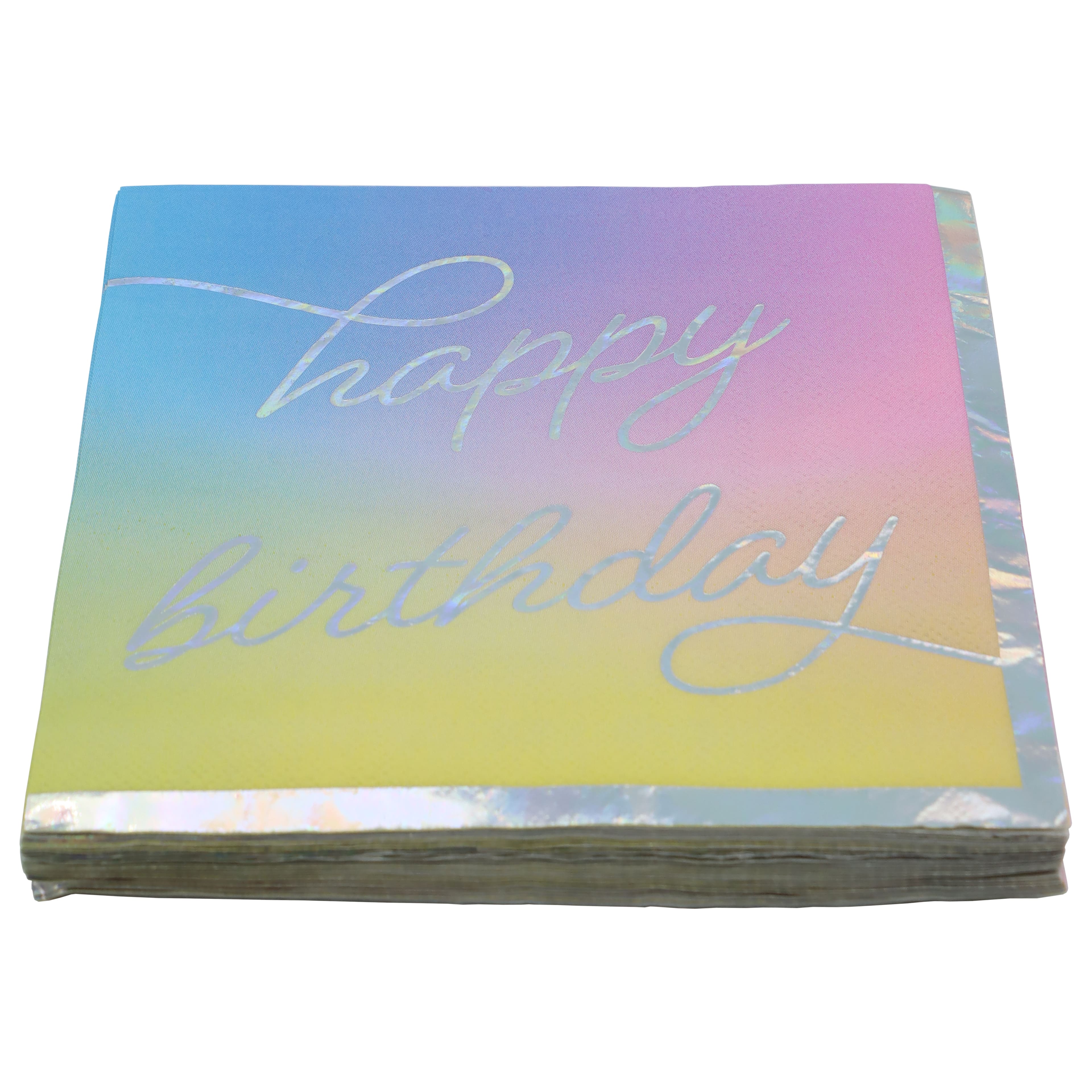 12 Packs: 20 ct. (240 total) Happy Birthday Ombre Lunch Napkins with Iridescent Foil Edges by Celebrate It™