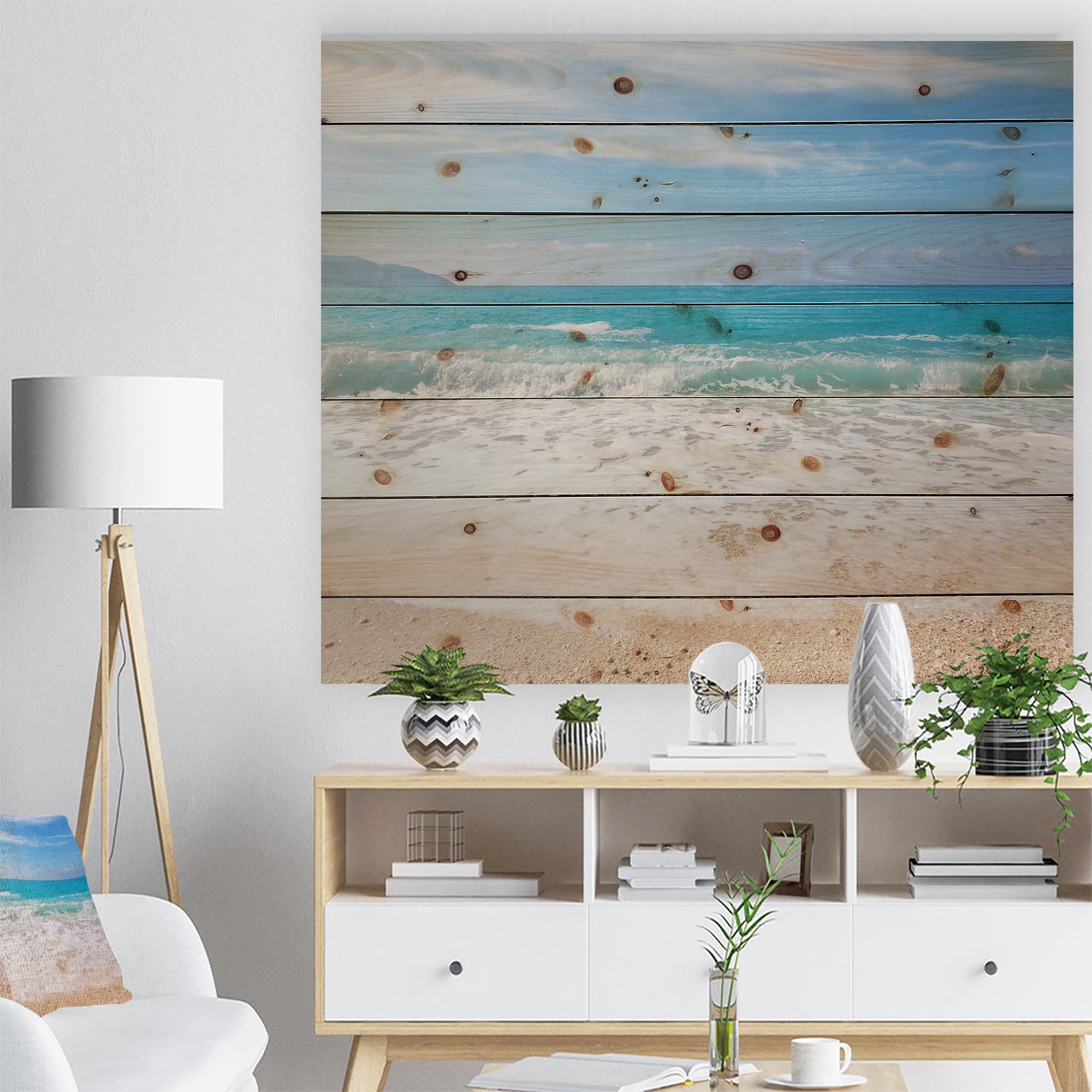 Designart - White Waves Kissing Beach Sand