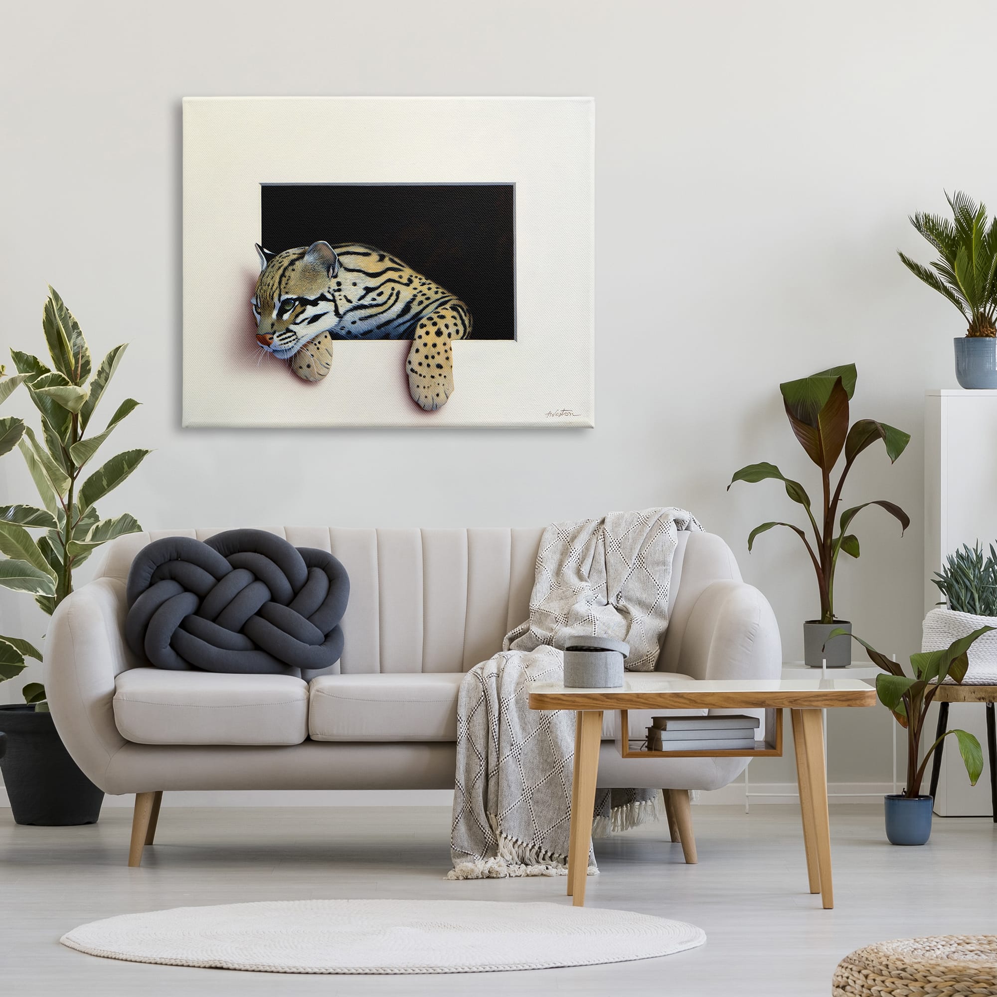 Stupell Industries Wildlife Ocelot Resting Paws Cutout Illusion Canvas Wall Art
