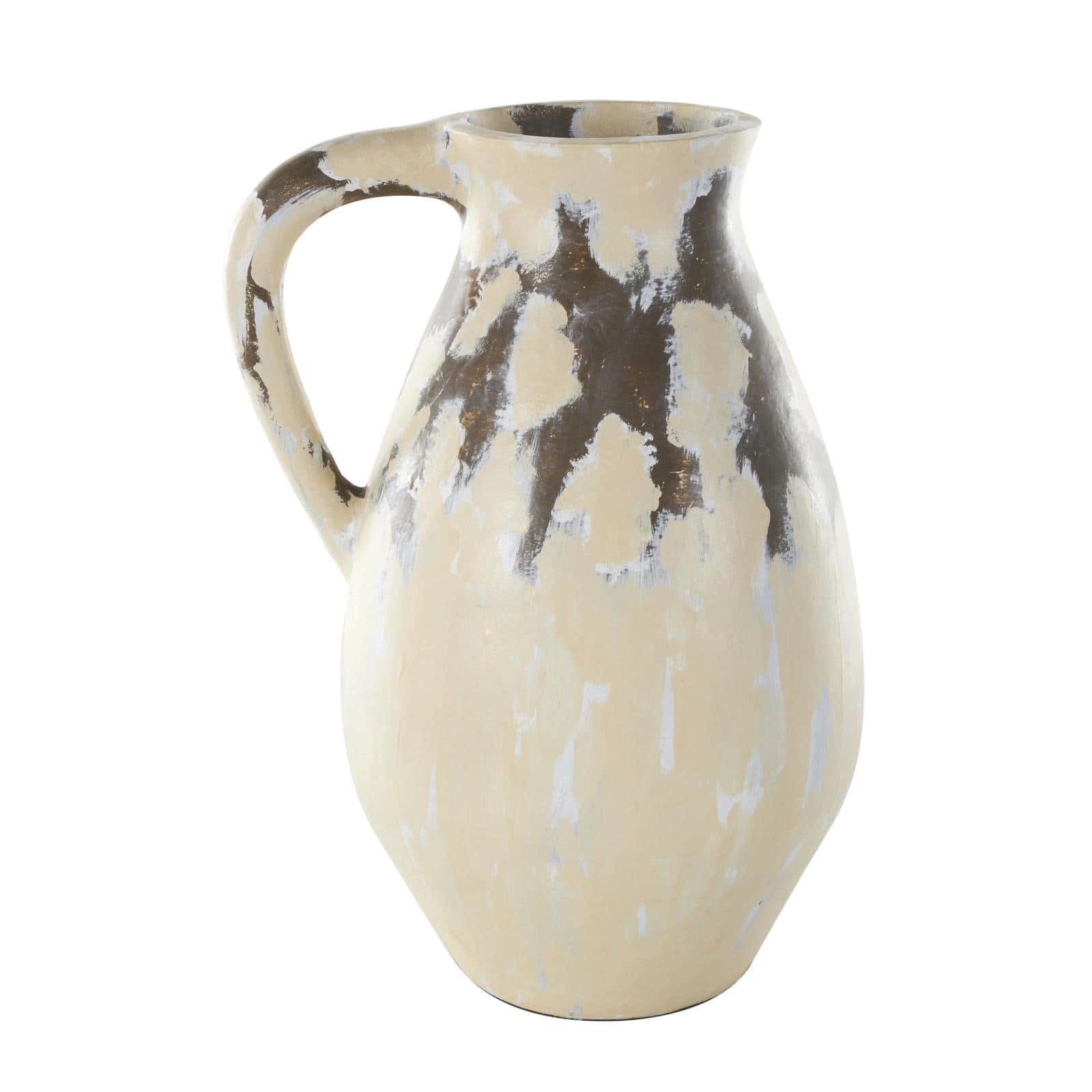 19" Cream Ceramic Vase with Curved Handle