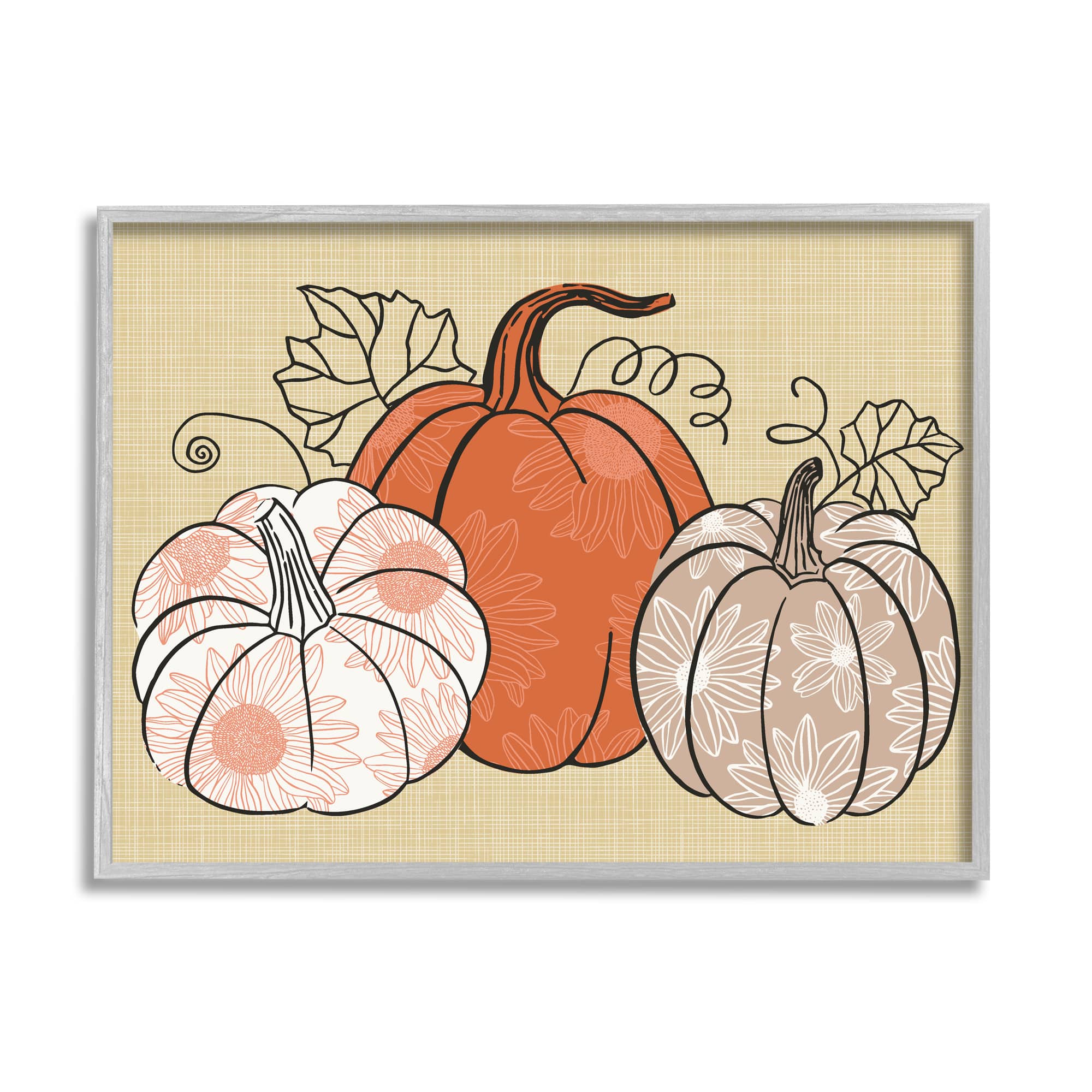 Stupell Industries Autumnal Pumpkins Sunflower Pattern Framed Giclee Art