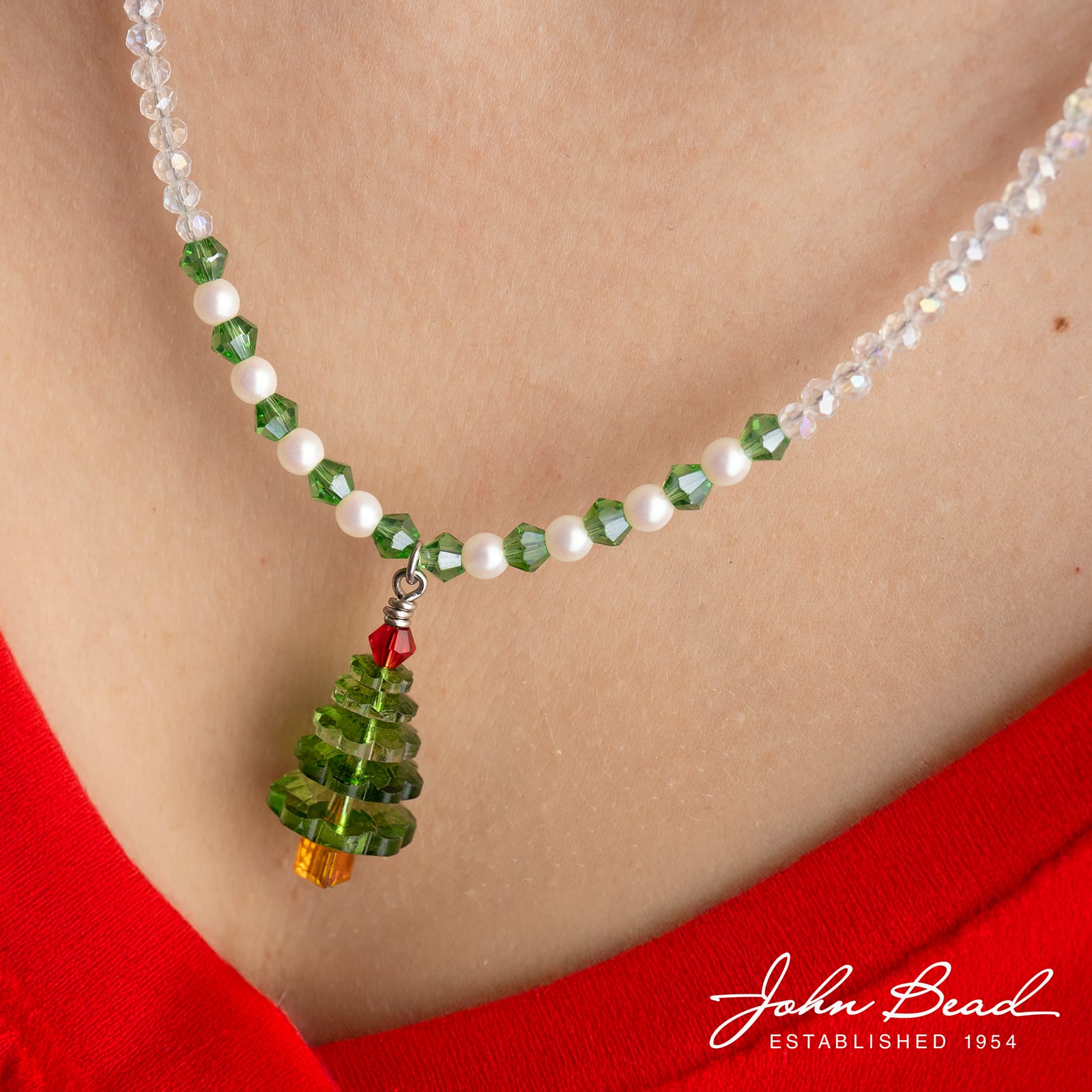 Crystal Lane DIY 7" Green Christmas Tree Designer Holiday Glass Bead Strand