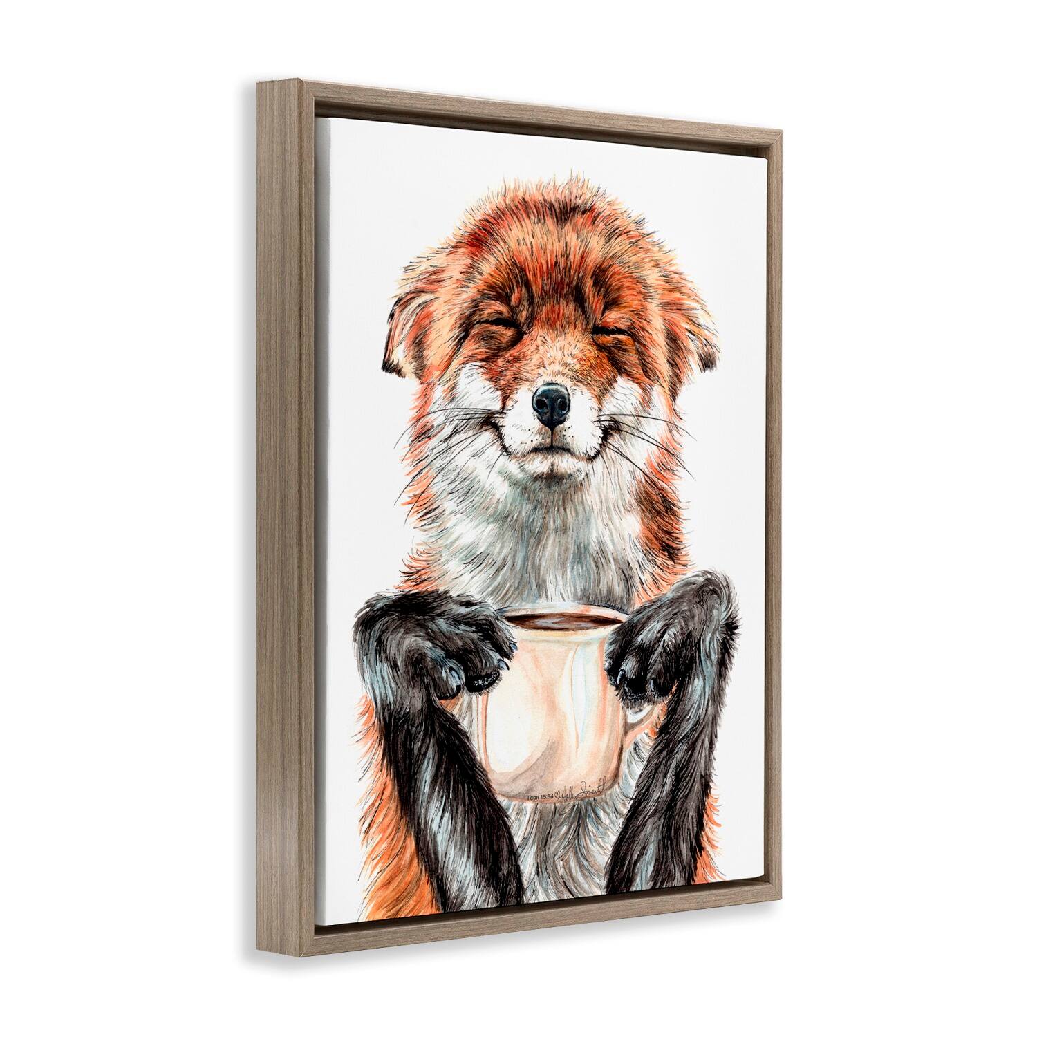 Stupell Industries Happy Fox with Coffee Floater Framed Art