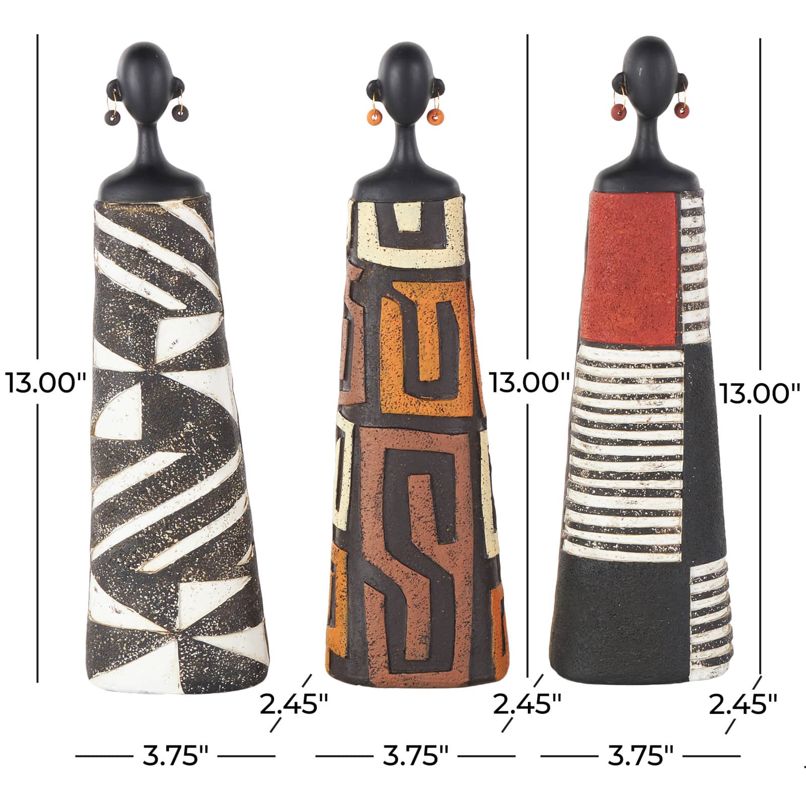 13" Red, Orange & White African Decorative Sculpture with Dresswear Set