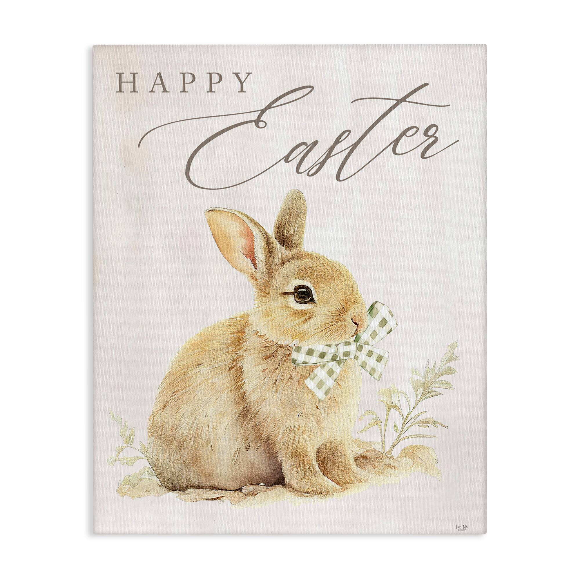 Stupell Industries Vintage Happy Easter Bunny Canvas Wall Art