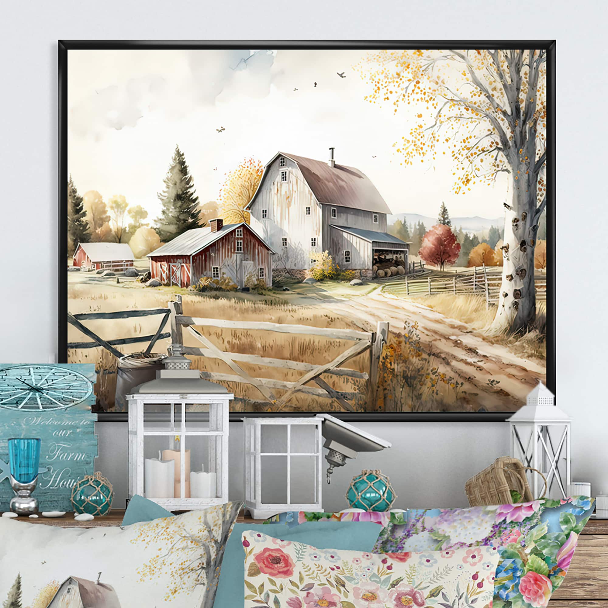 Designart 'Beautiful Barn In Spring II' Farmhouse / Country Framed Canvas Wall Art