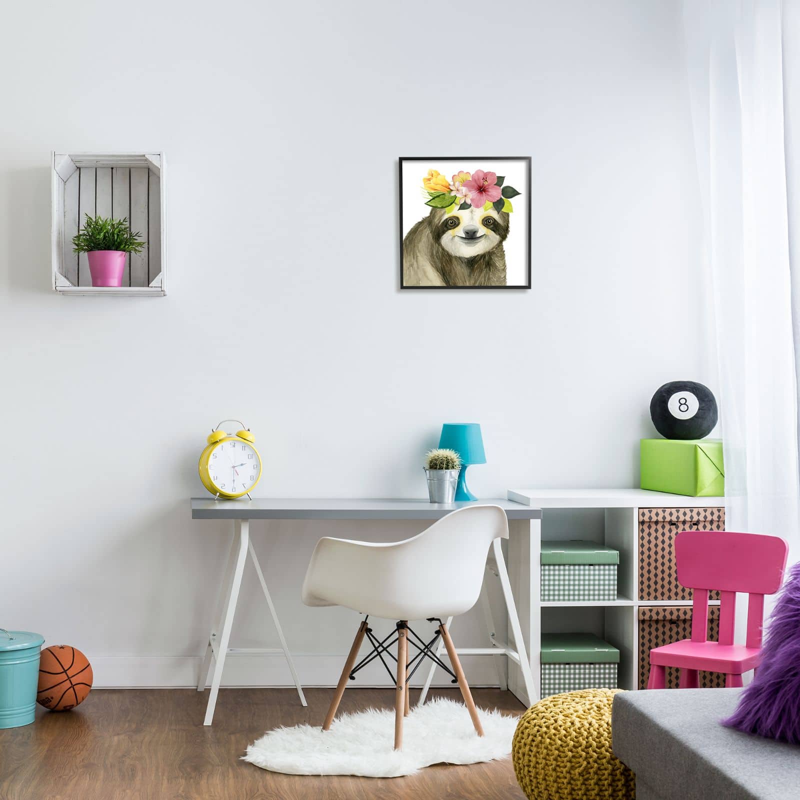 Stupell Industries Coachella Ready Sloth in Flower Crown Framed Wall Art