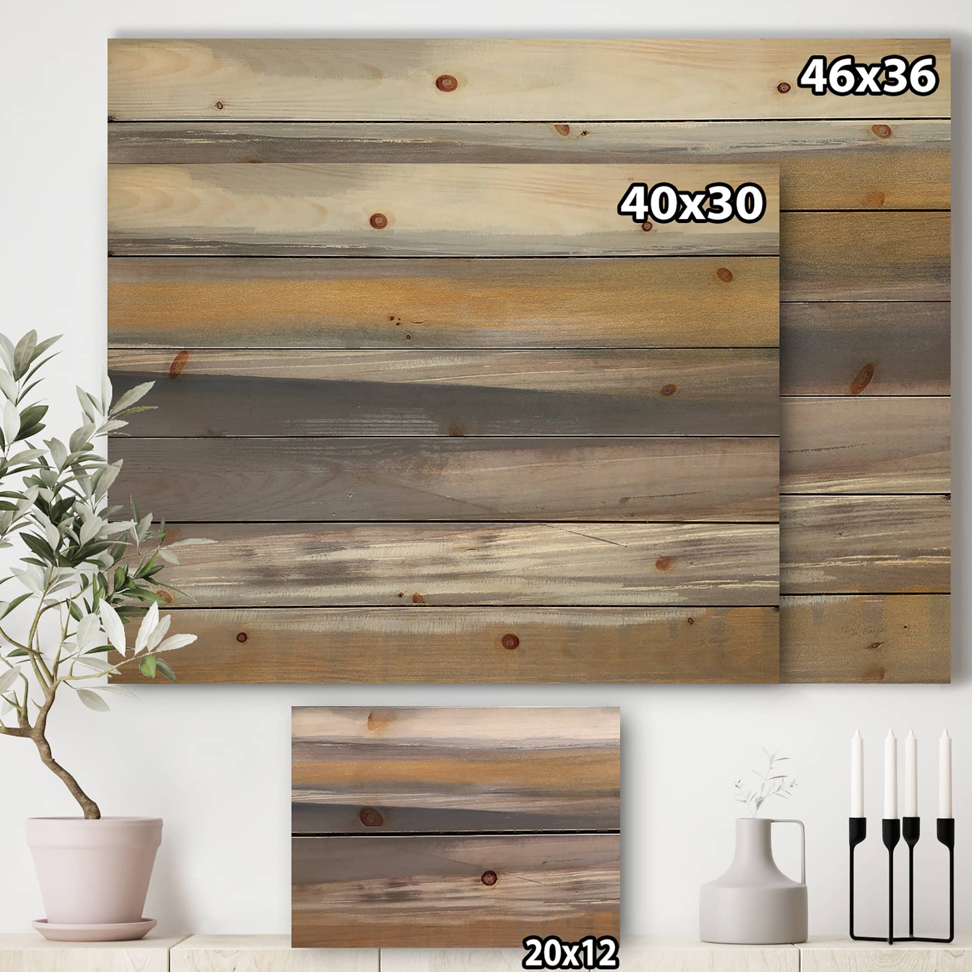 Designart - Misty Grey Beach - Nautical & Coastal Print on Natural Pine Wood