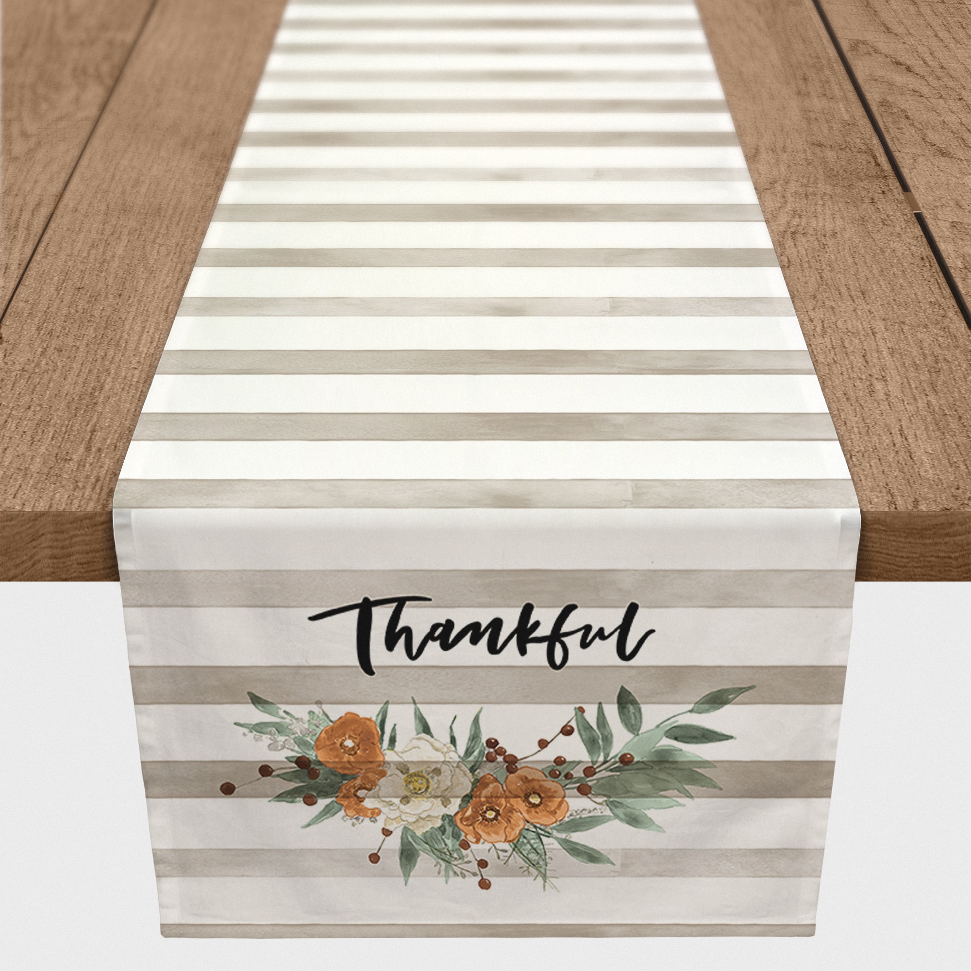 72" Striped Floral Thankful Poly Twill Table Runner