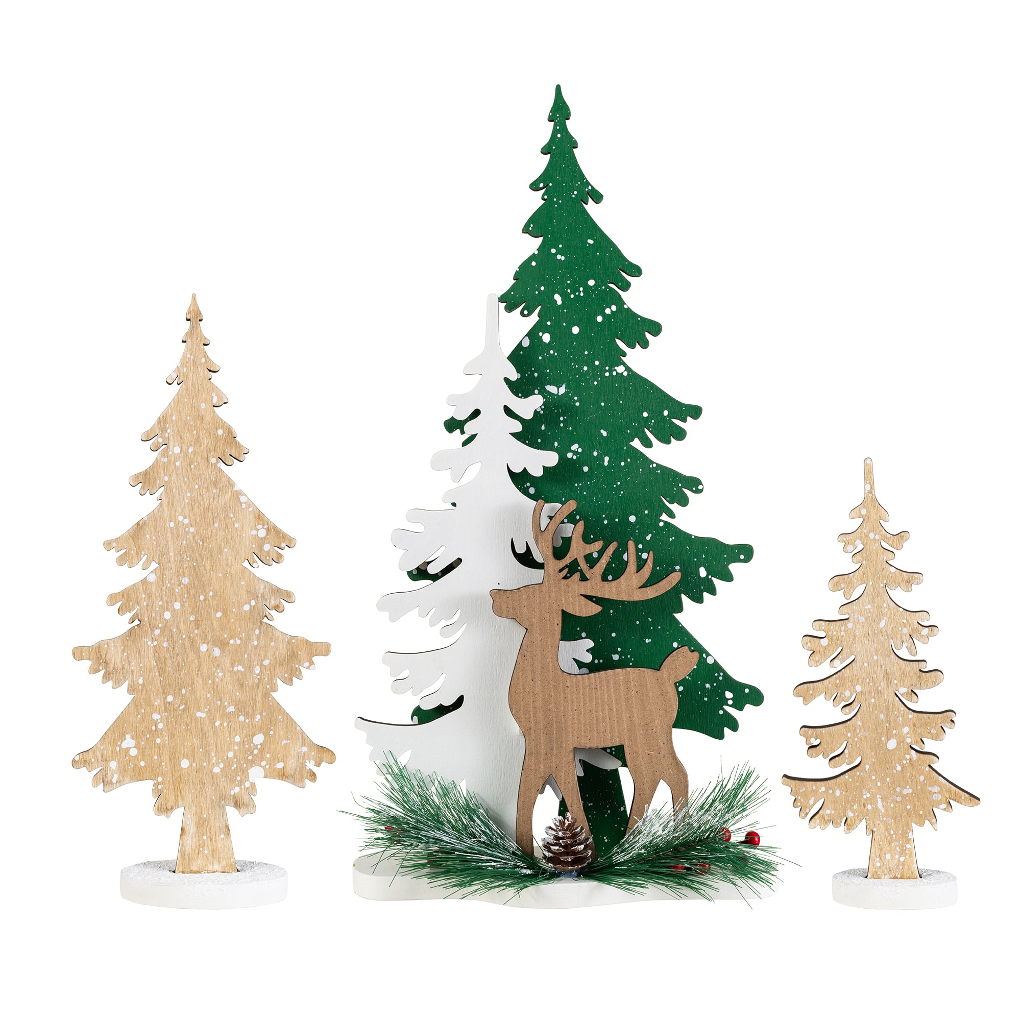 Glitzhome® Set of 3 Wooden Christmas Reindeer & Tree Table Decor