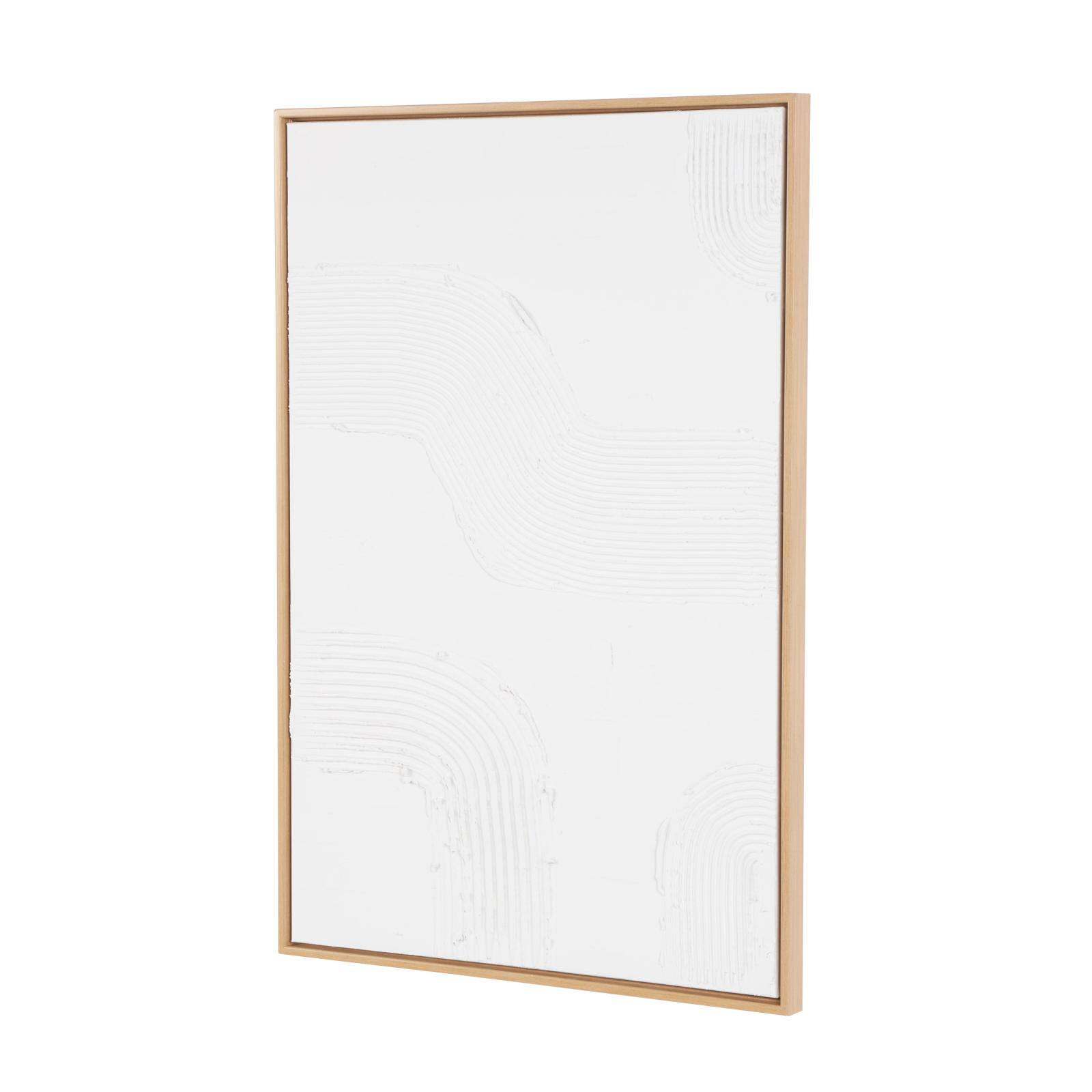 24" x 36" White Abstract Living Room Canvas Framed Wall Art with Brown Frame