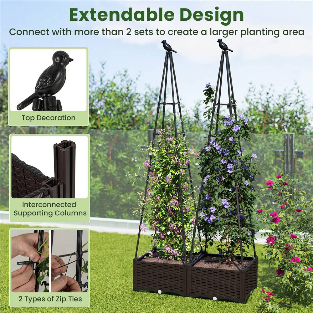 Costway Raised Garden Bed with Plant Box & Obelisk Trellis Lockable Wheels Cage Planter Set