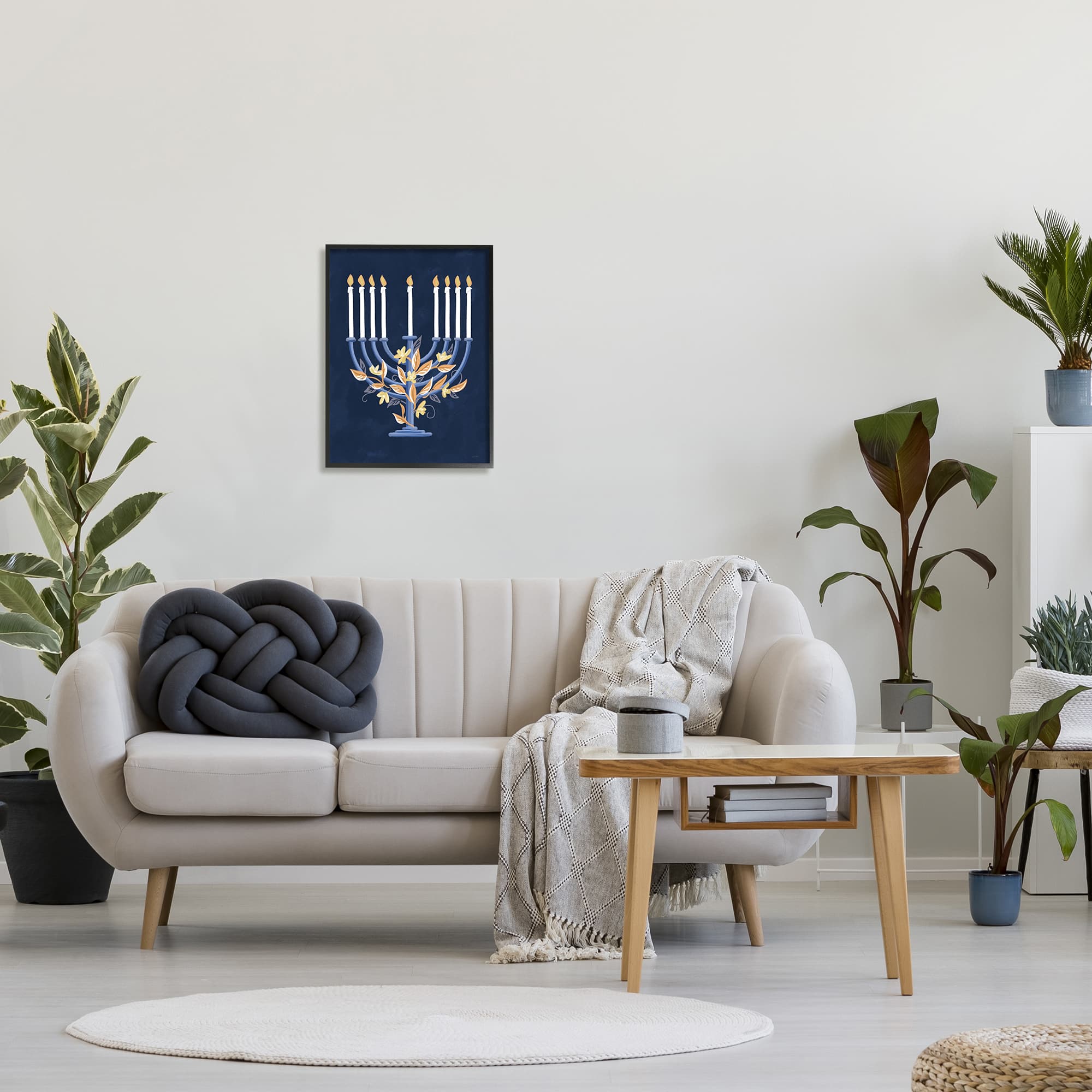 Stupell Industries Traditional Floral Hanukkah Menorah Framed Giclee Art
